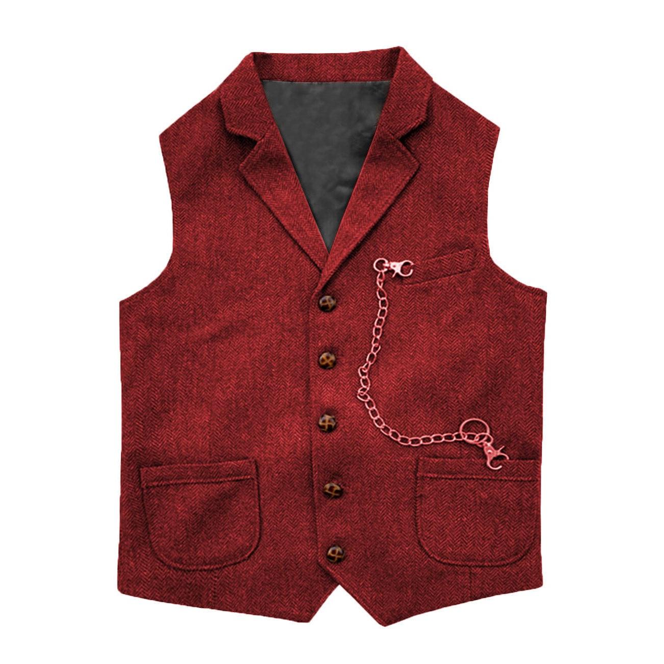 ceehuteey Men's Herringbone  Classic Slim Fit Notch Lapel Waistcoat