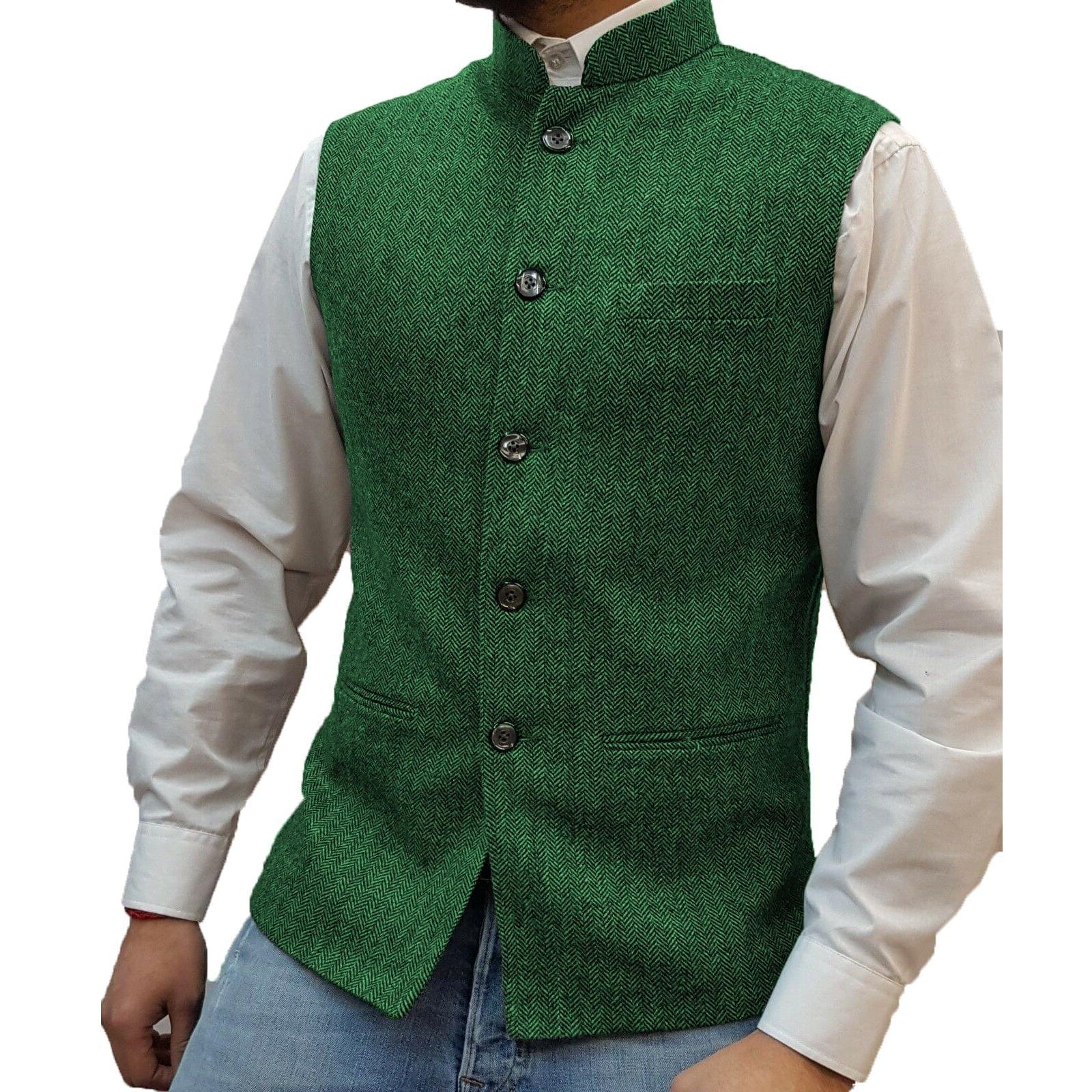 ceehuteey Men's Herringbone Stand Collar Formal Waistcoat