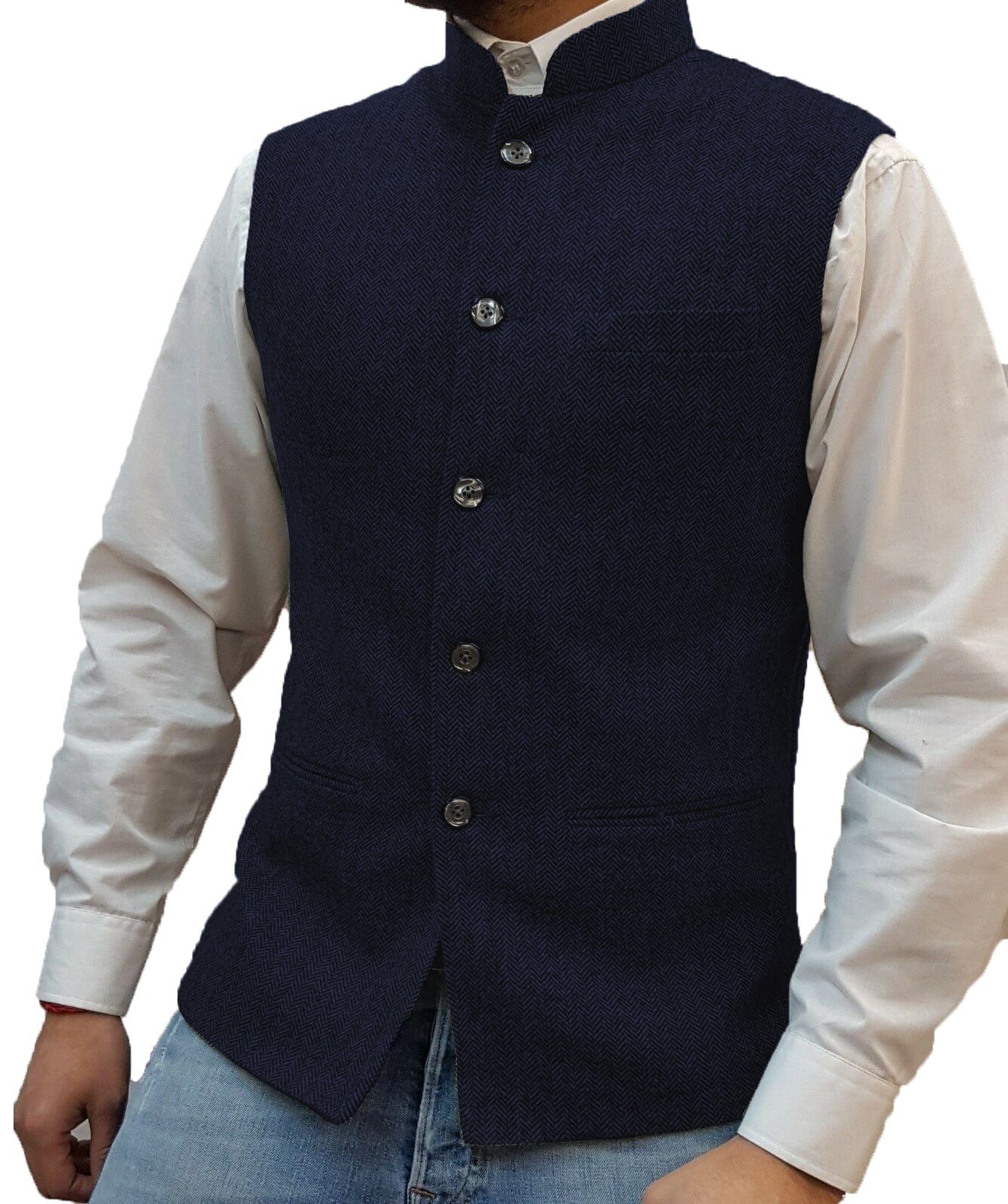 ceehuteey Men's Herringbone Stand Collar Formal Waistcoat