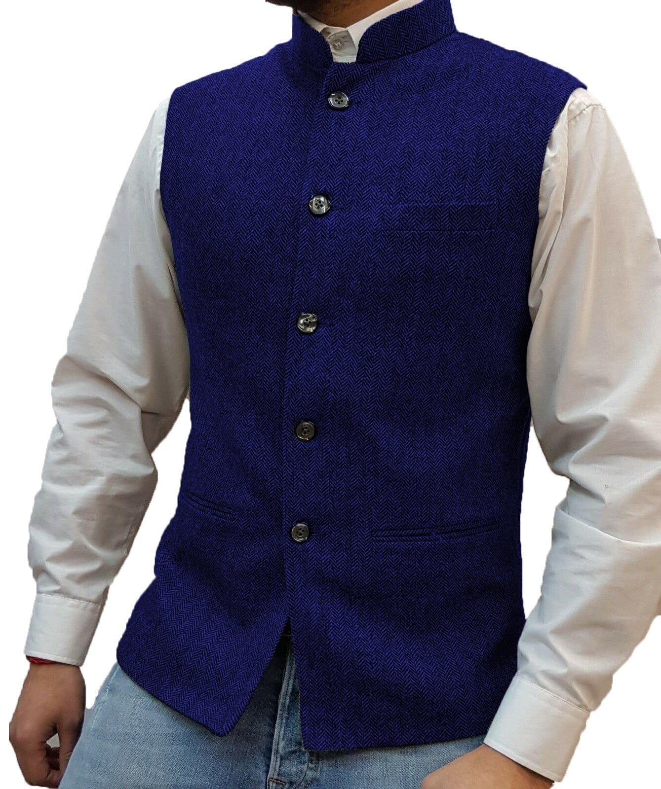 ceehuteey Men's Herringbone Stand Collar Formal Waistcoat