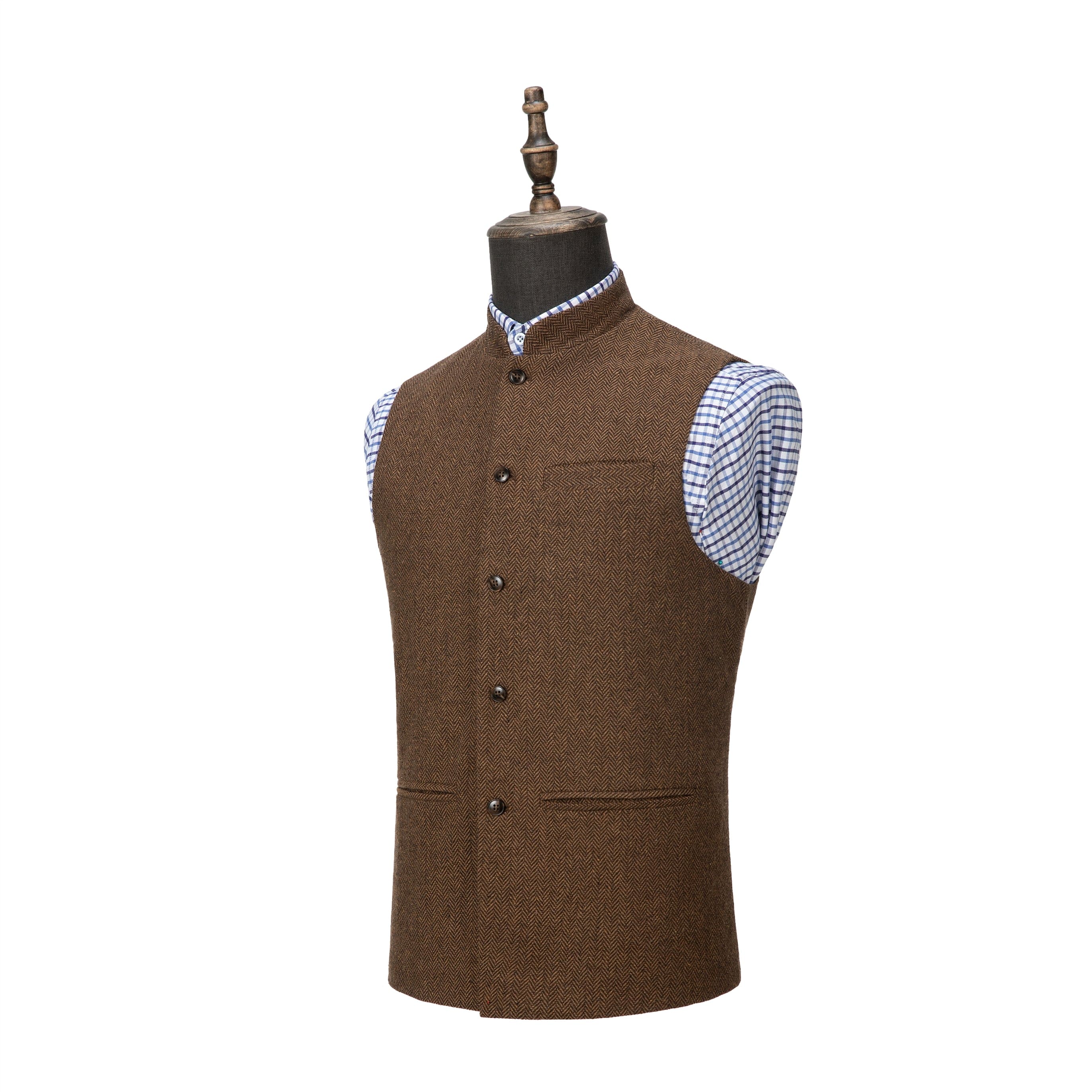 ceehuteey Men's Herringbone Stand Collar Formal Waistcoat