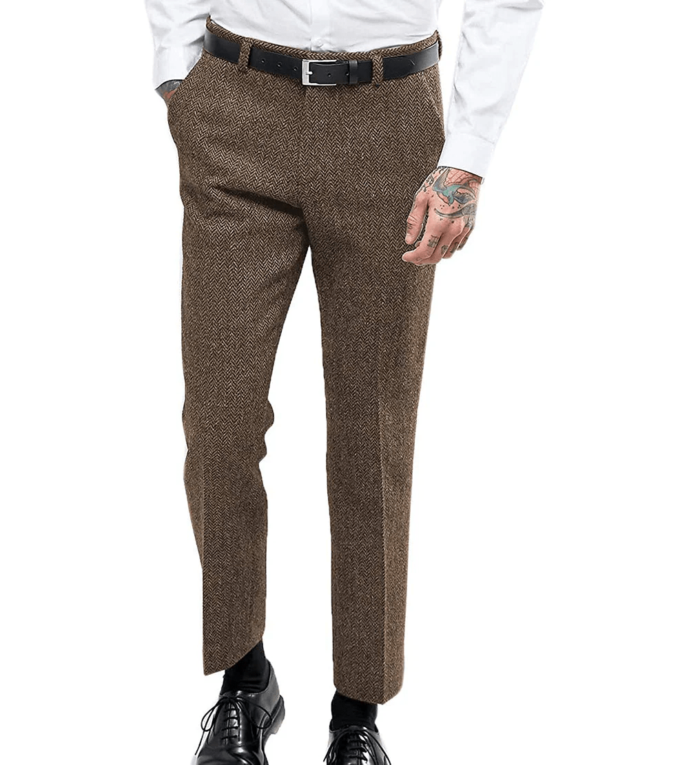 ceehuteey Men's Herringbone Tweed Trousers