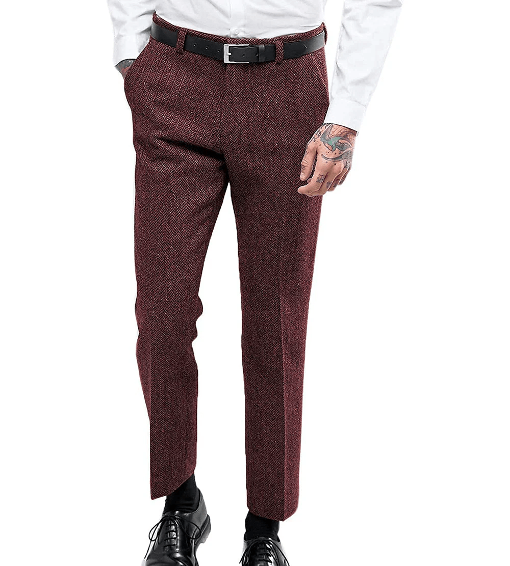 ceehuteey Men's Herringbone Tweed Trousers