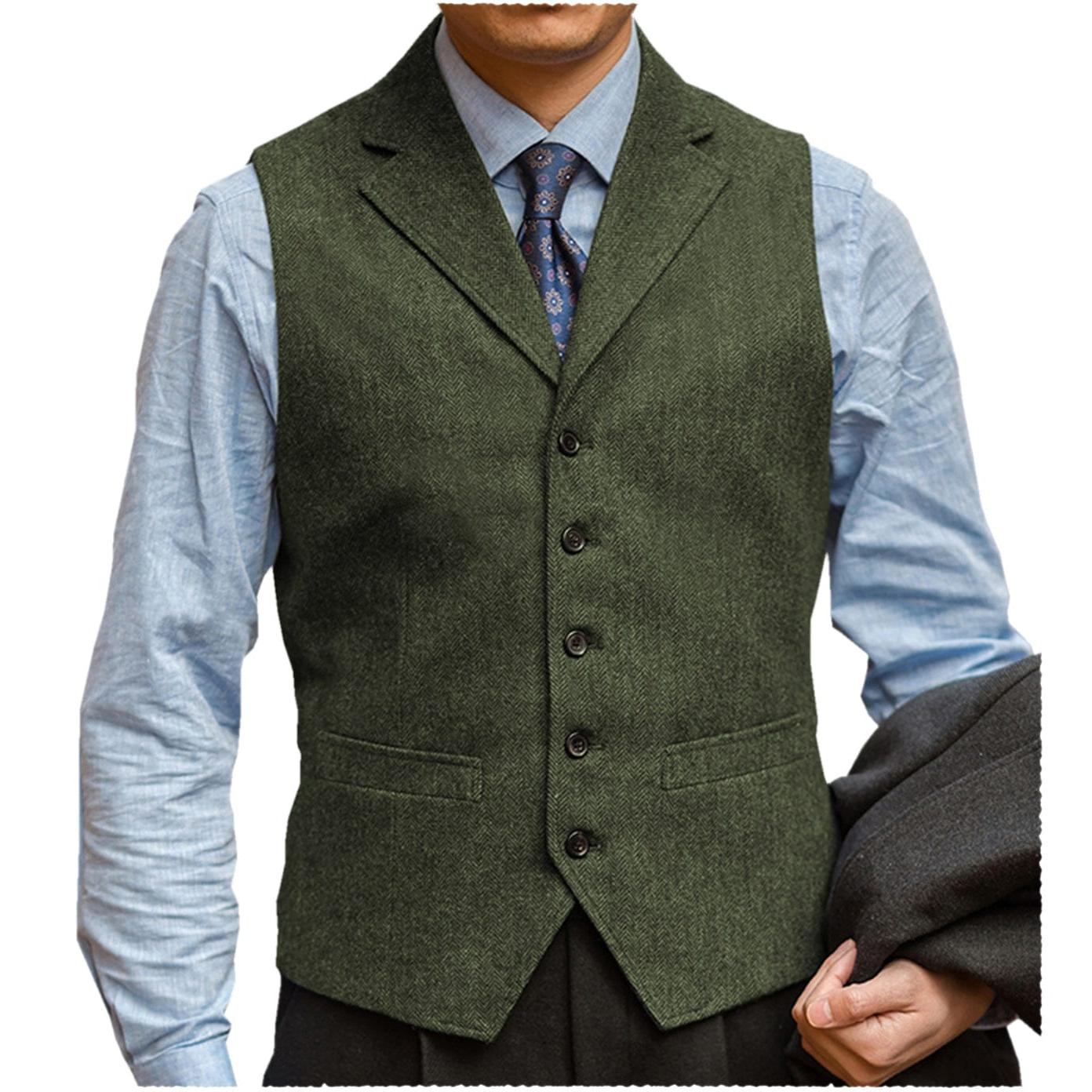 ceehuteey Men‘s Herringbone v Neck Waistcoat