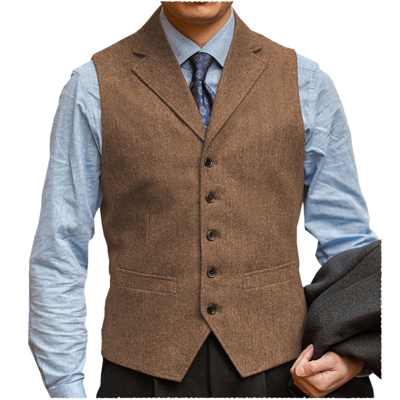 ceehuteey Men‘s Herringbone v Neck Waistcoat