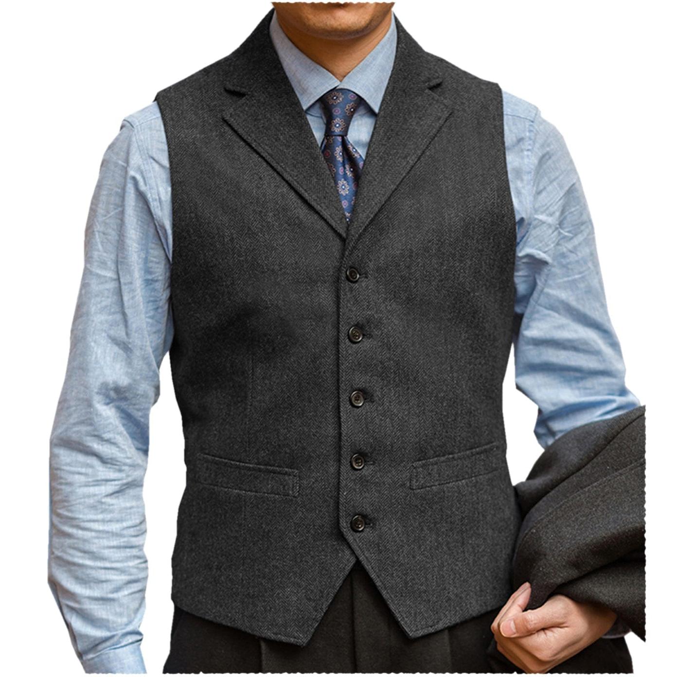 ceehuteey Men‘s Herringbone v Neck Waistcoat