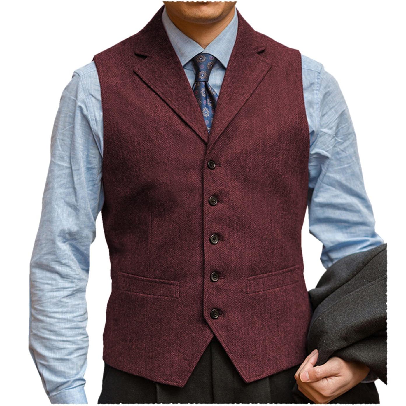 ceehuteey Men‘s Herringbone v Neck Waistcoat