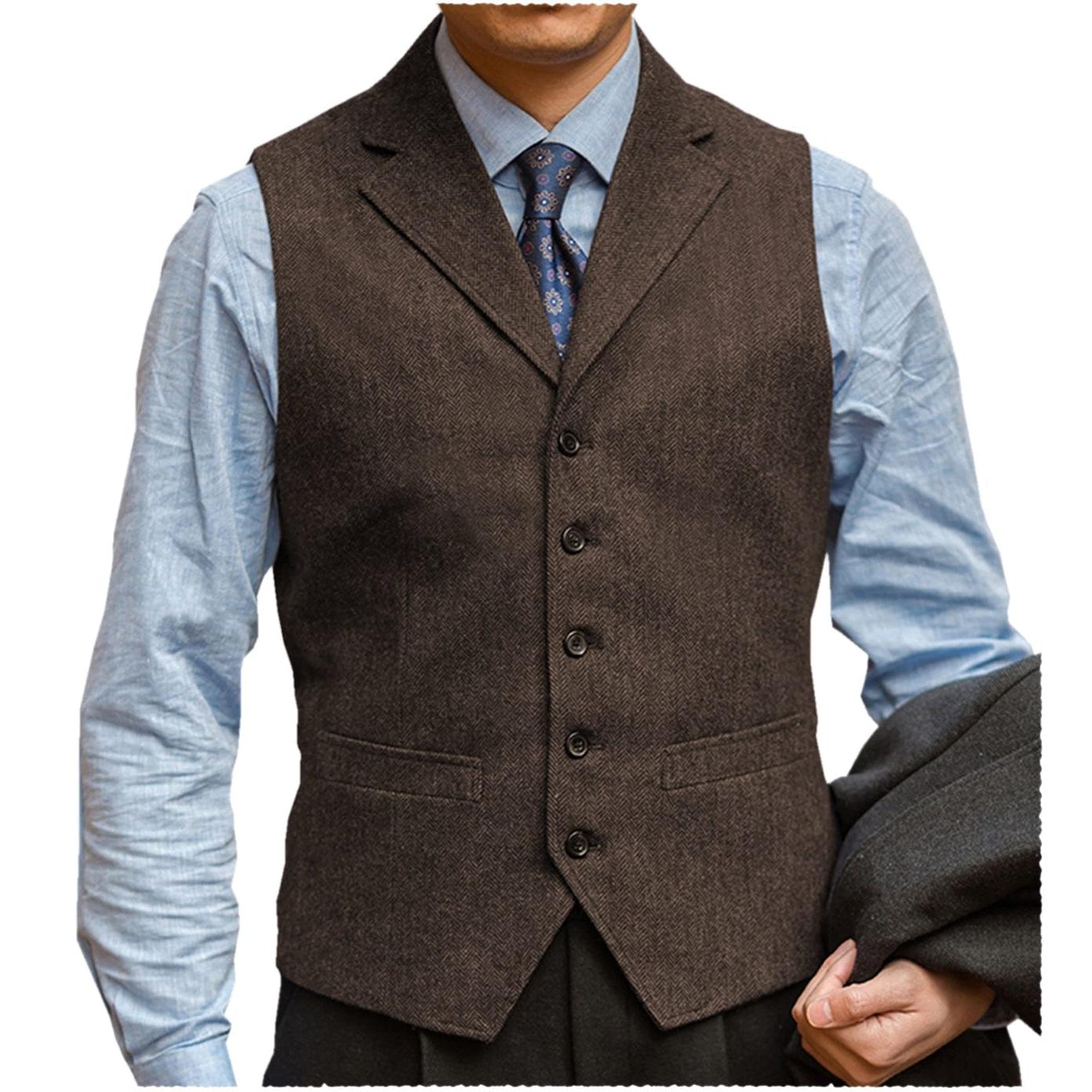 ceehuteey Men‘s Herringbone v Neck Waistcoat