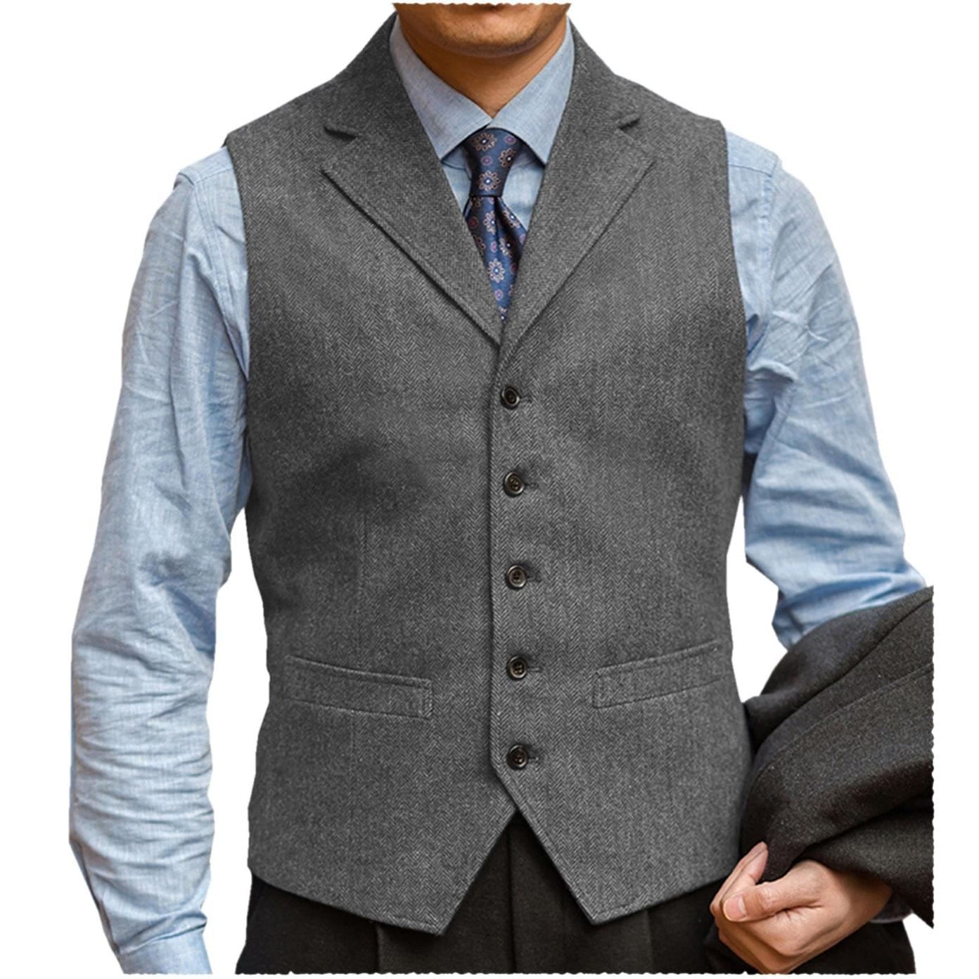 ceehuteey Men‘s Herringbone v Neck Waistcoat