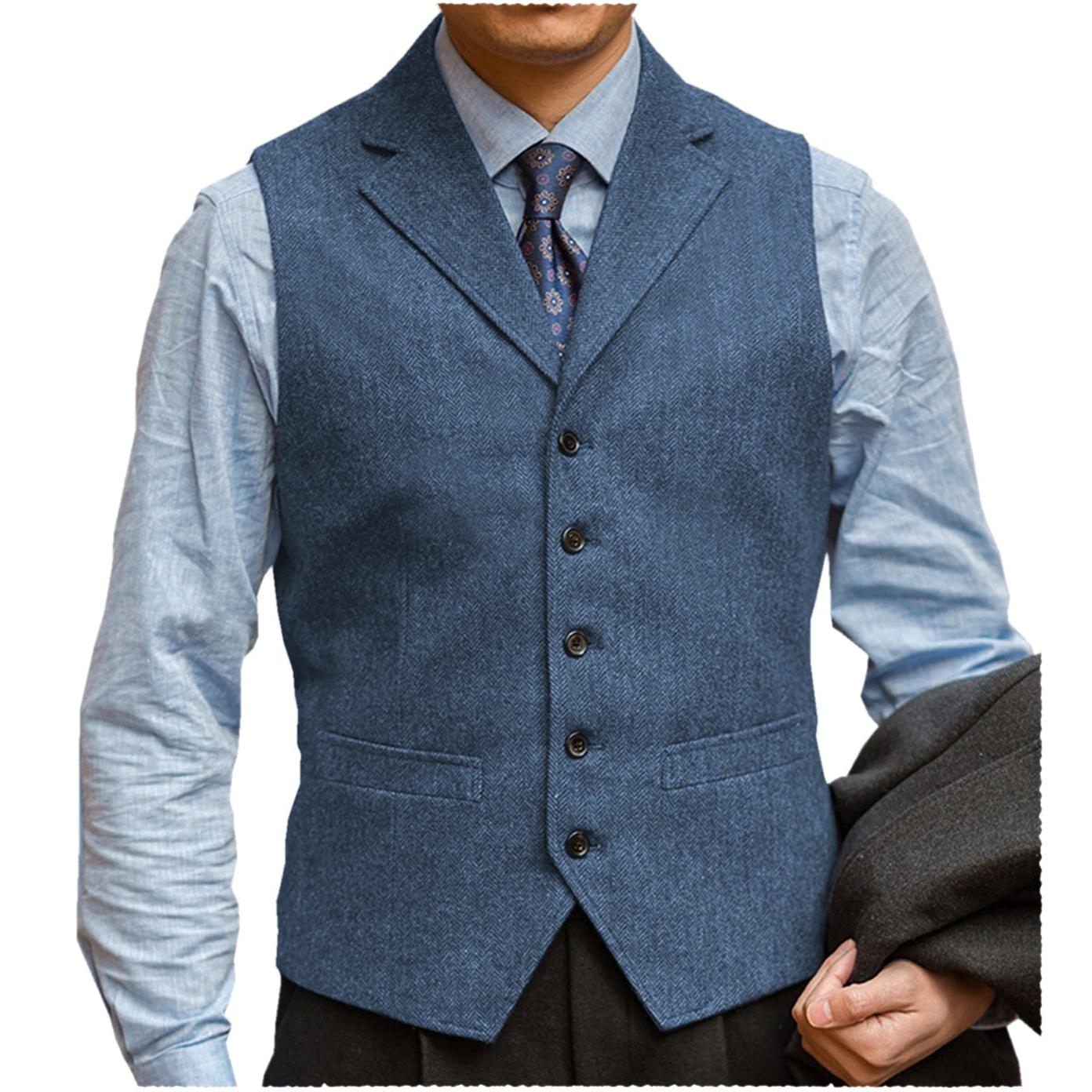 ceehuteey Men‘s Herringbone v Neck Waistcoat
