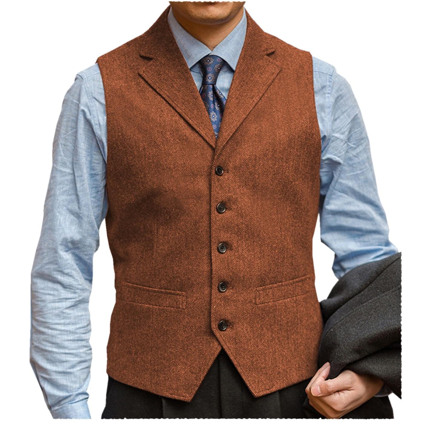 ceehuteey Men‘s Herringbone v Neck Waistcoat