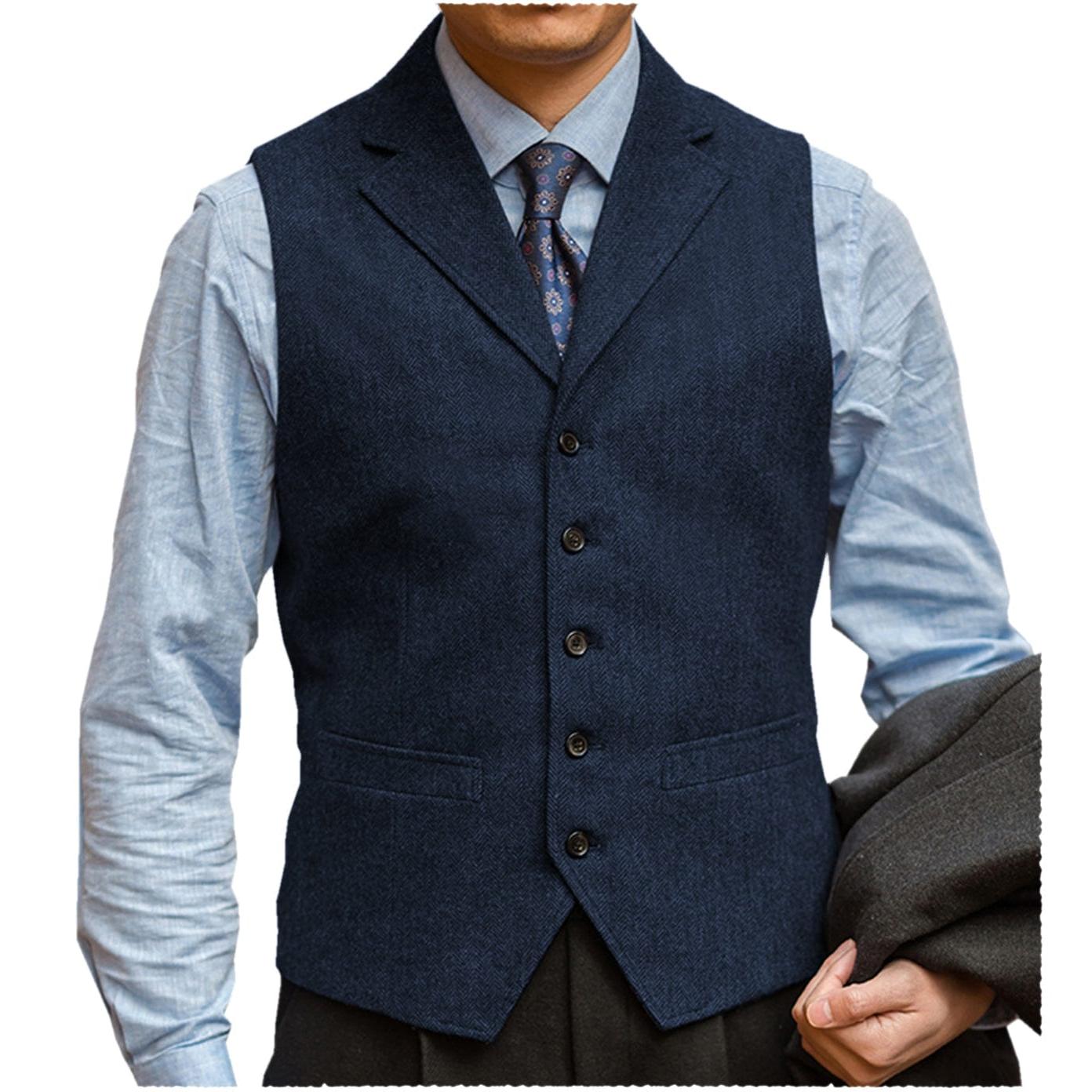 ceehuteey Men‘s Herringbone v Neck Waistcoat