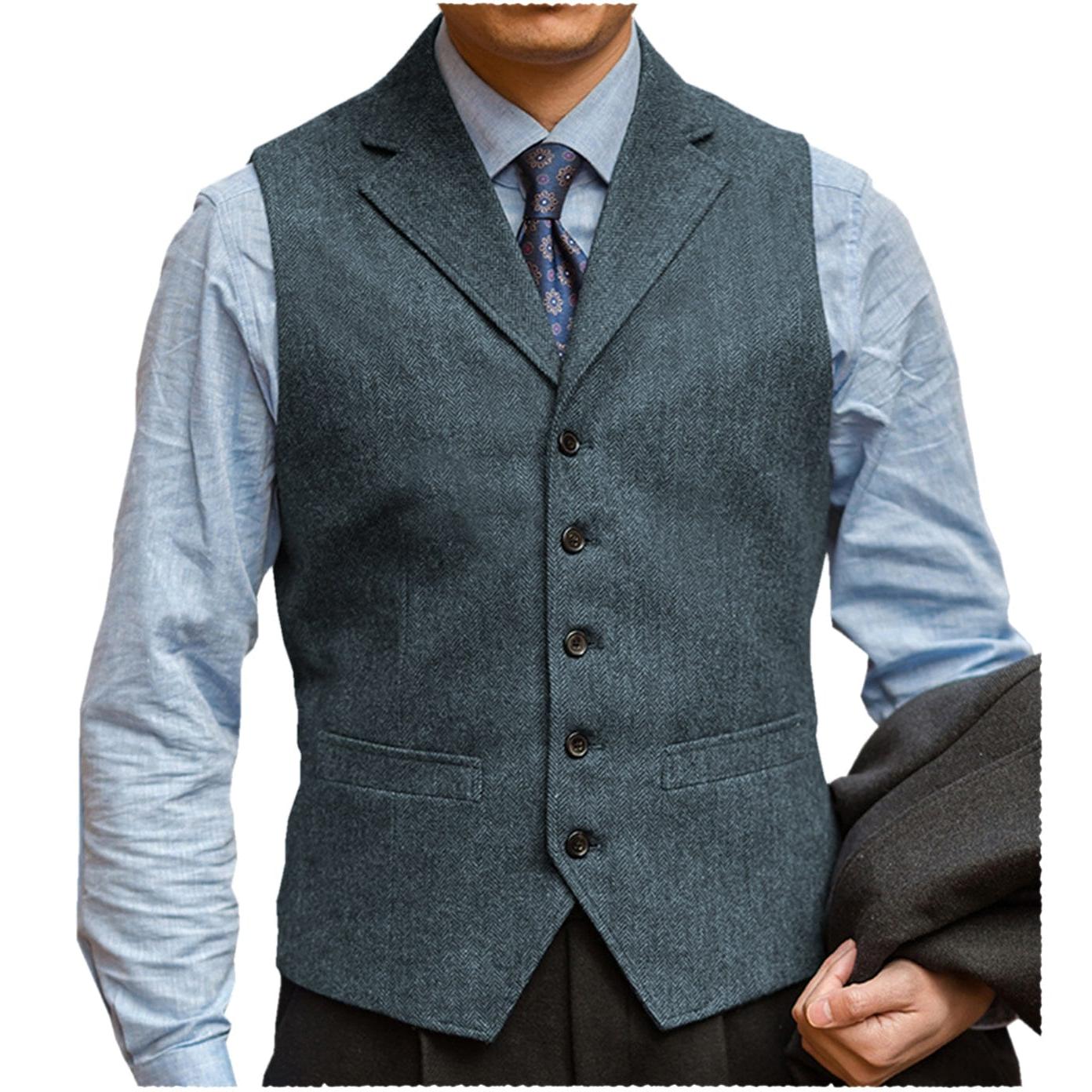 ceehuteey Men‘s Herringbone v Neck Waistcoat