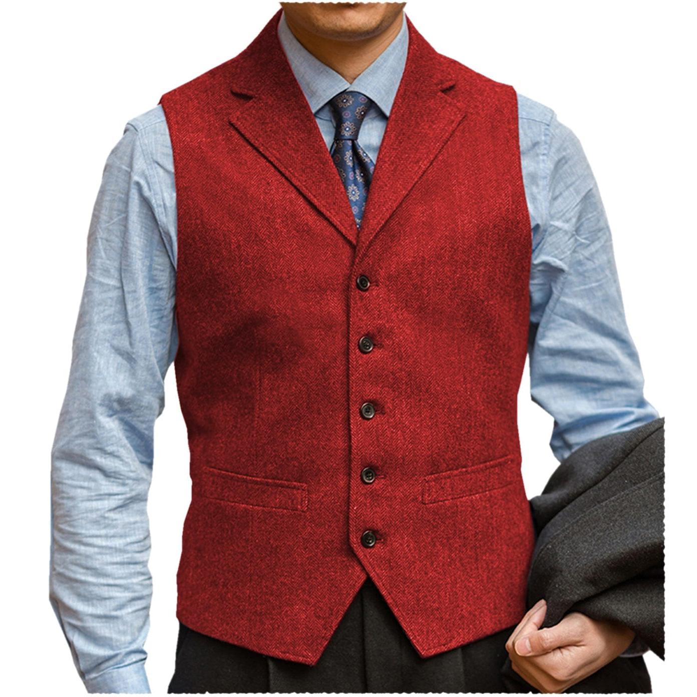 ceehuteey Men‘s Herringbone v Neck Waistcoat