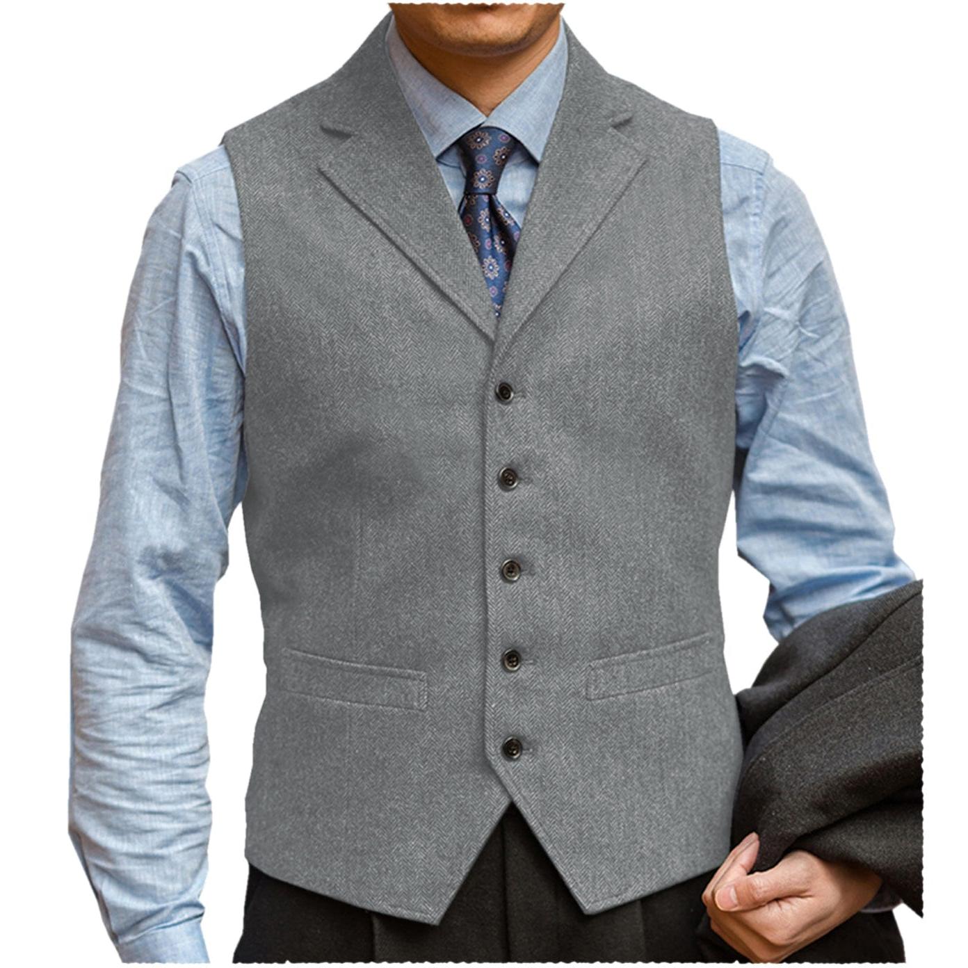 ceehuteey Men‘s Herringbone v Neck Waistcoat