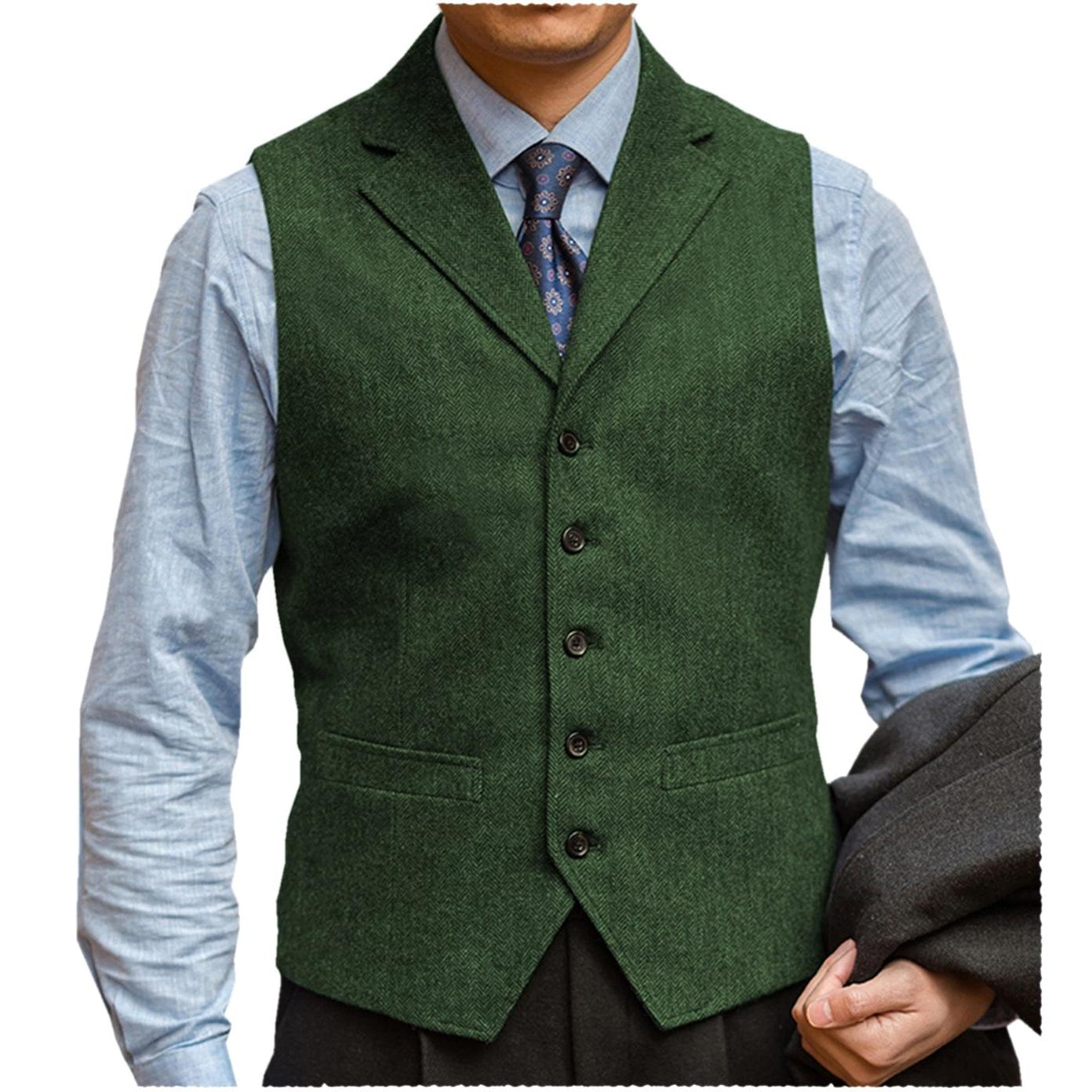 ceehuteey Men‘s Herringbone v Neck Waistcoat