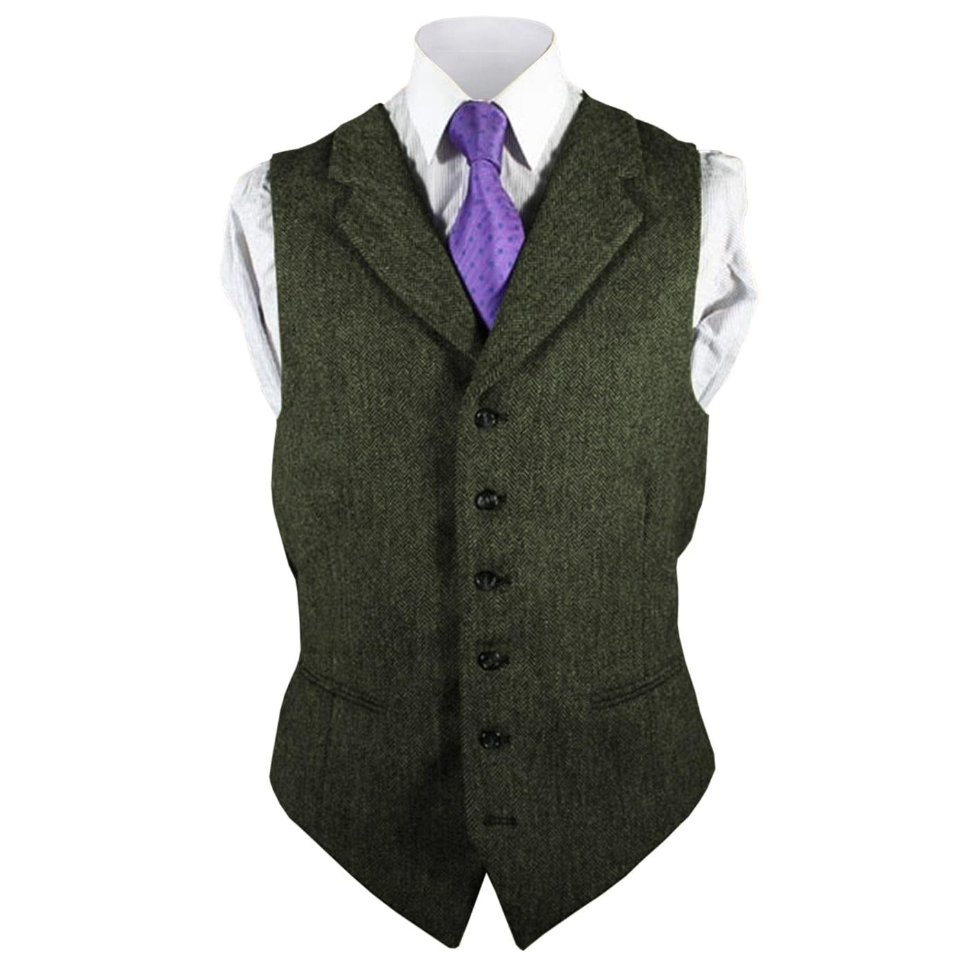 ceehuteey Men's Leisure Fashion Notch Lapel Herringbone Waistcoat