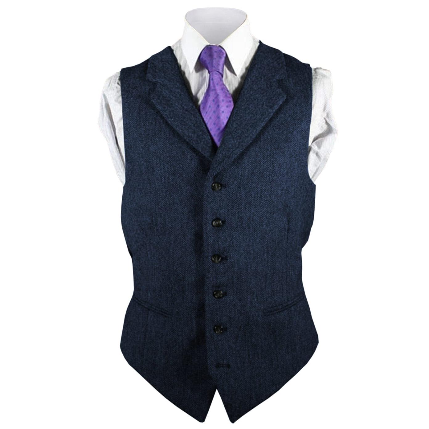 ceehuteey Men's Leisure Fashion Notch Lapel Herringbone Waistcoat