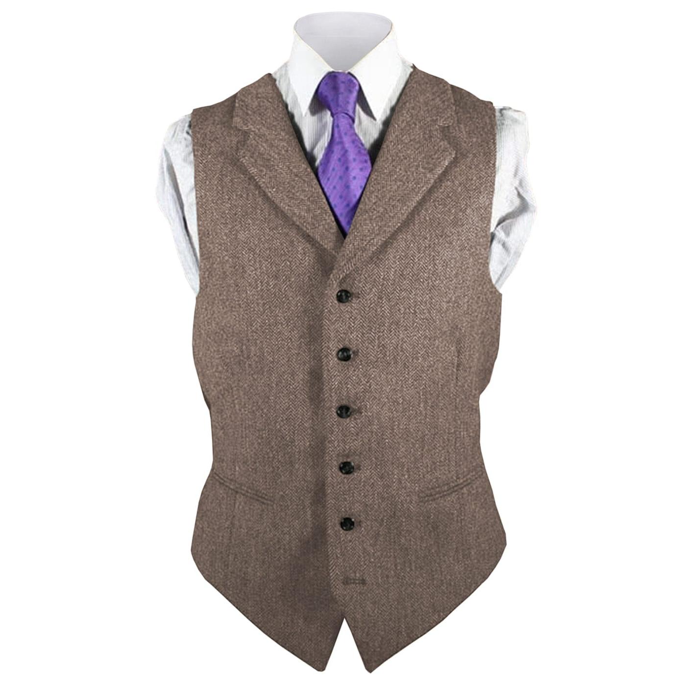 ceehuteey Men's Leisure Fashion Notch Lapel Herringbone Waistcoat