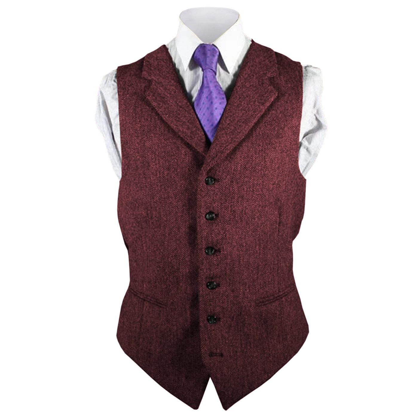 ceehuteey Men's Leisure Fashion Notch Lapel Herringbone Waistcoat