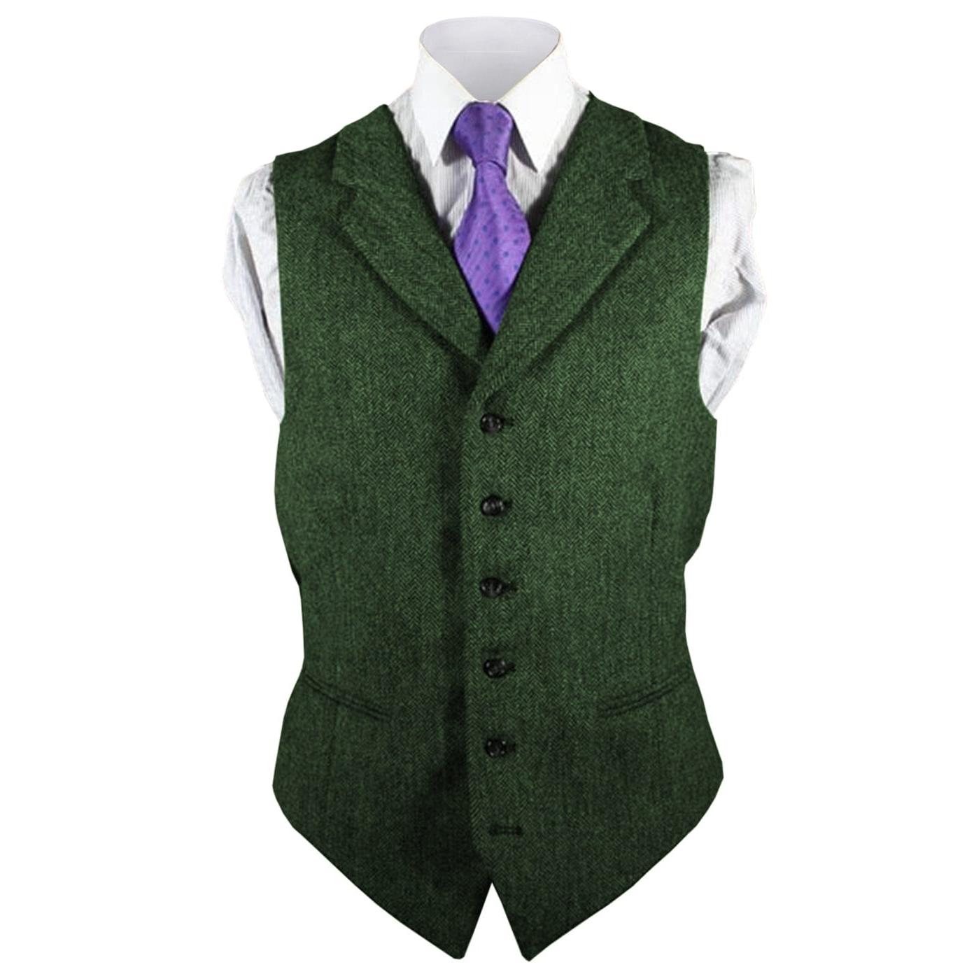 ceehuteey Men's Leisure Fashion Notch Lapel Herringbone Waistcoat