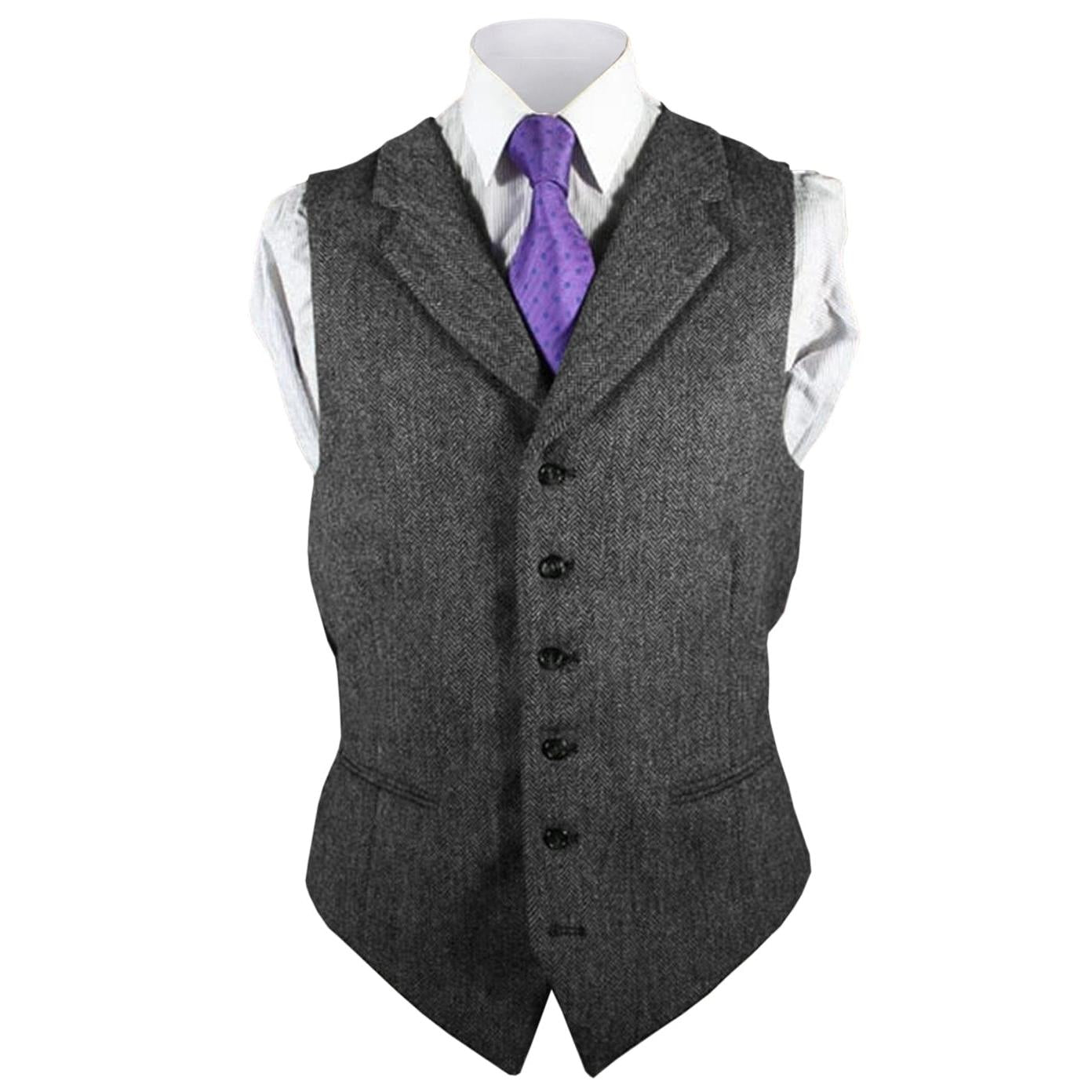 ceehuteey Men's Leisure Fashion Notch Lapel Herringbone Waistcoat