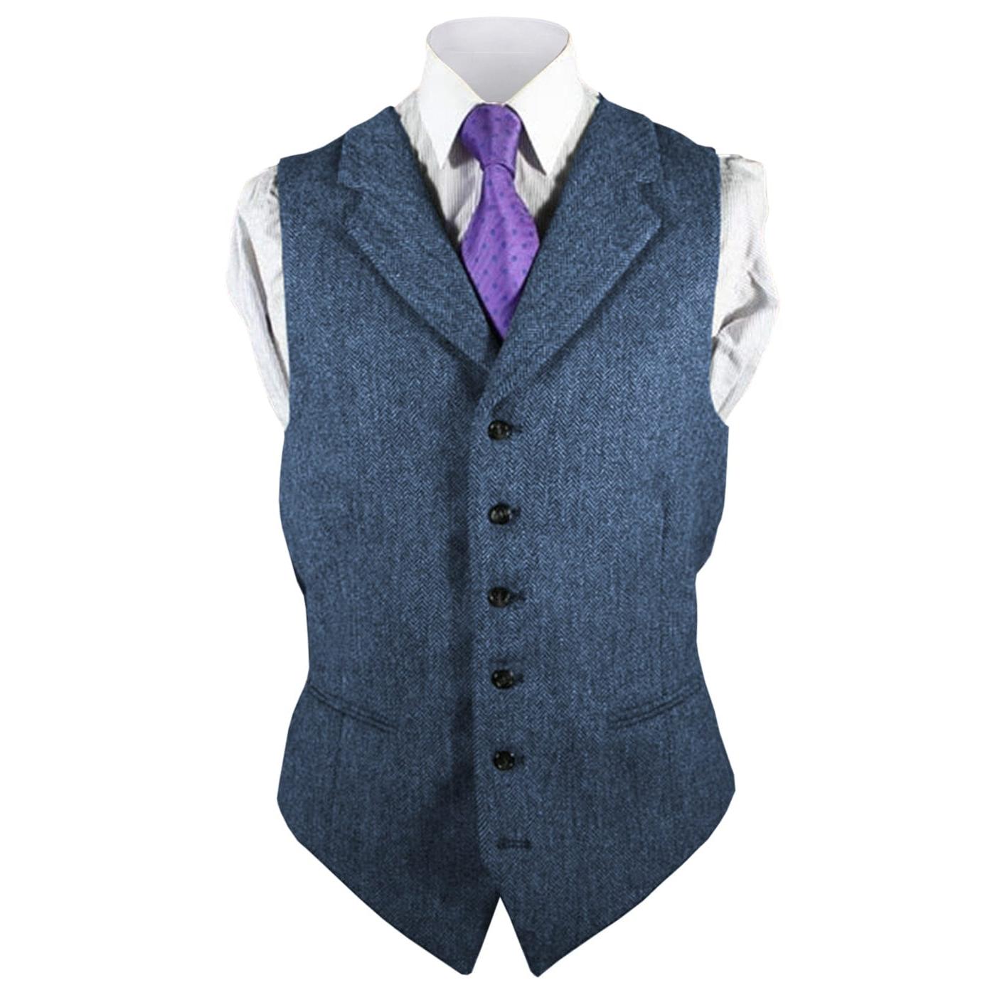 ceehuteey Men's Leisure Fashion Notch Lapel Herringbone Waistcoat