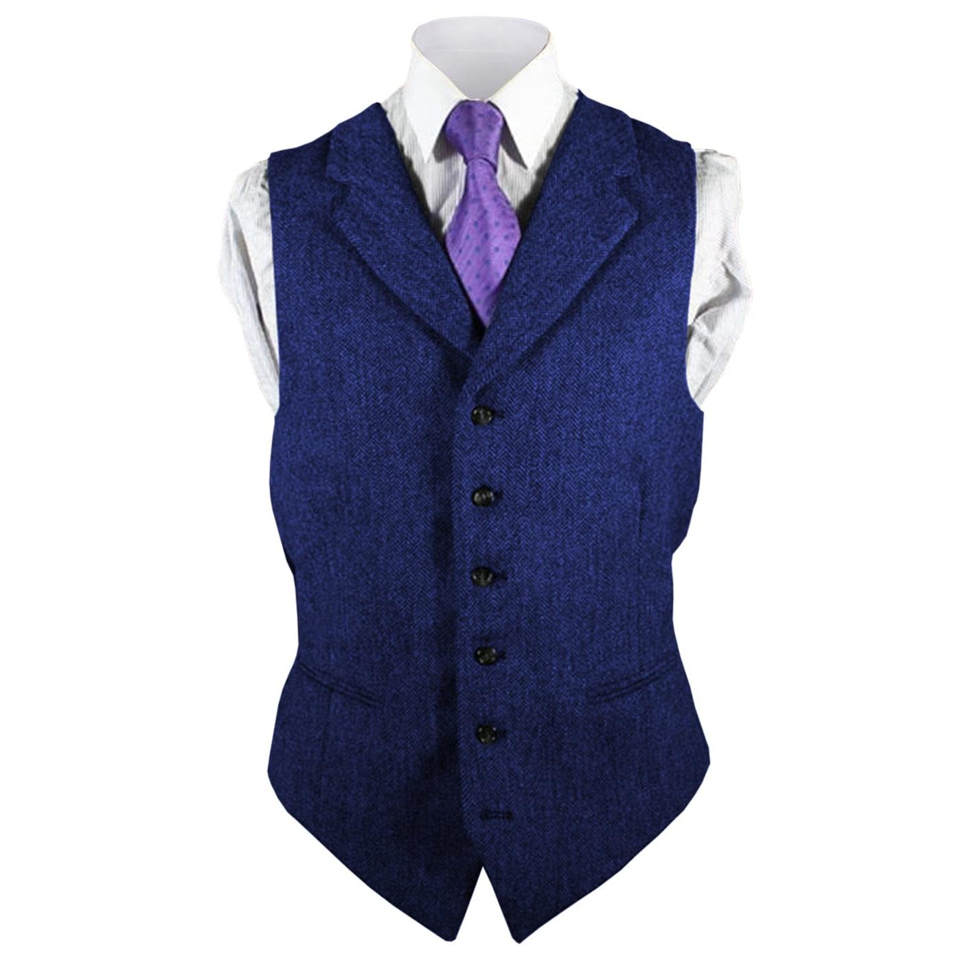 ceehuteey Men's Leisure Fashion Notch Lapel Herringbone Waistcoat