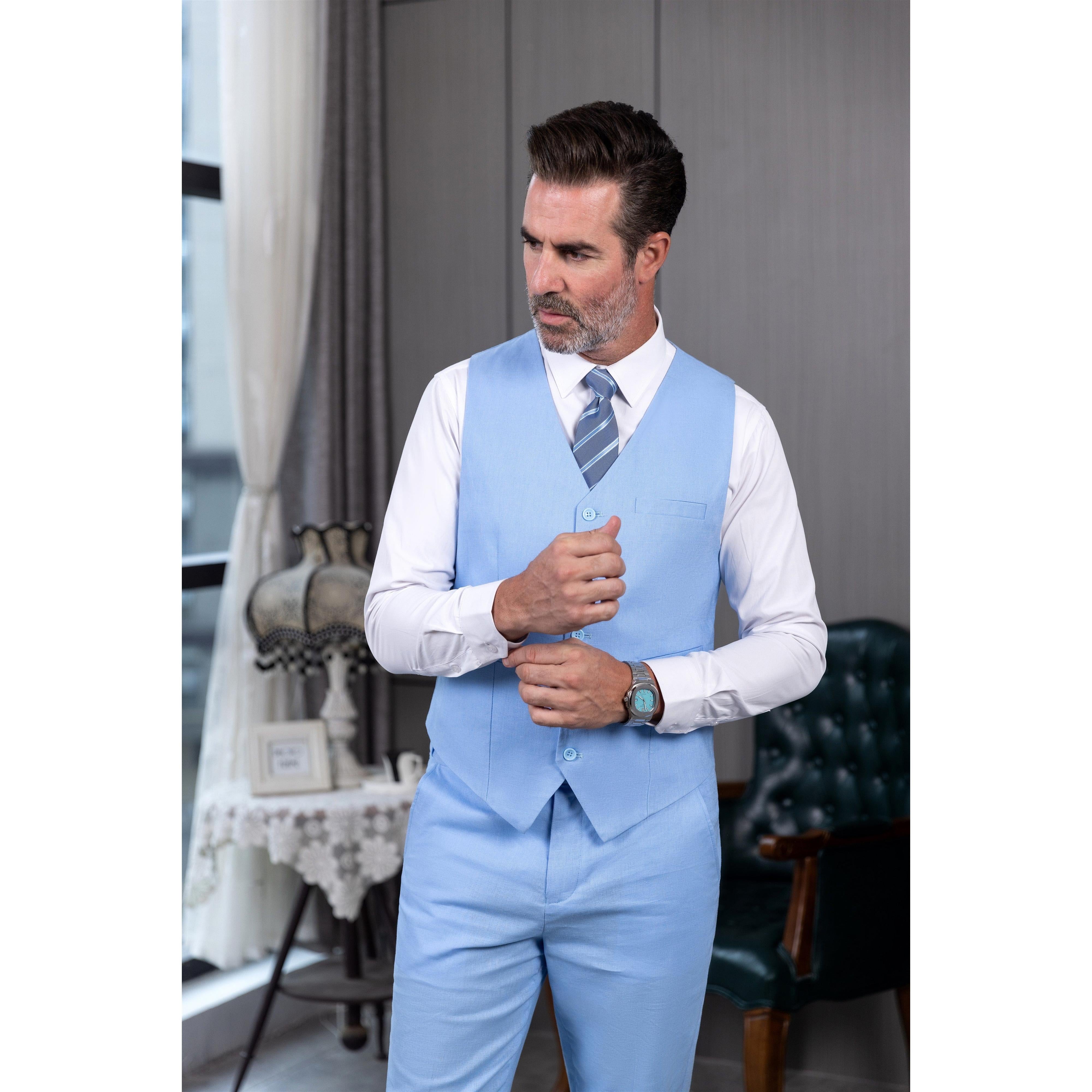 ceehuteey Men's Linen 3 Pieces Regular Fit Notch Lapel Mens Suit