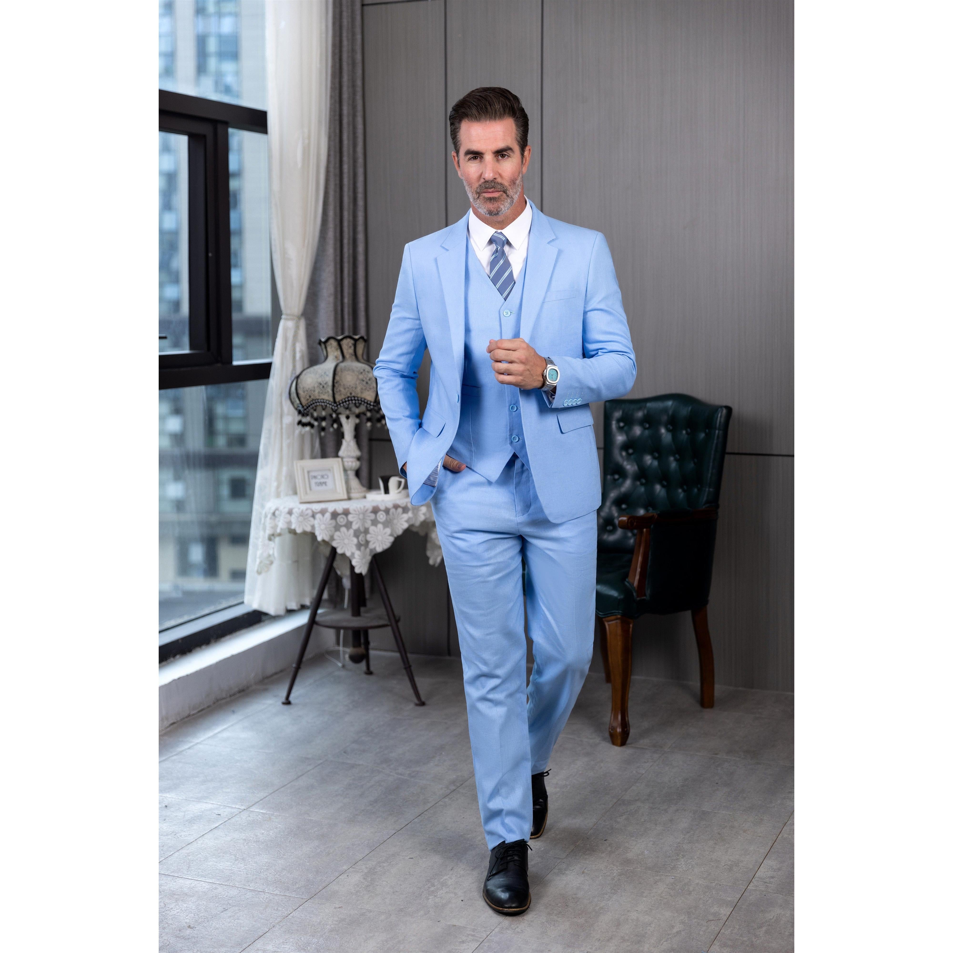 ceehuteey Men's Linen 3 Pieces Regular Fit Notch Lapel Mens Suit