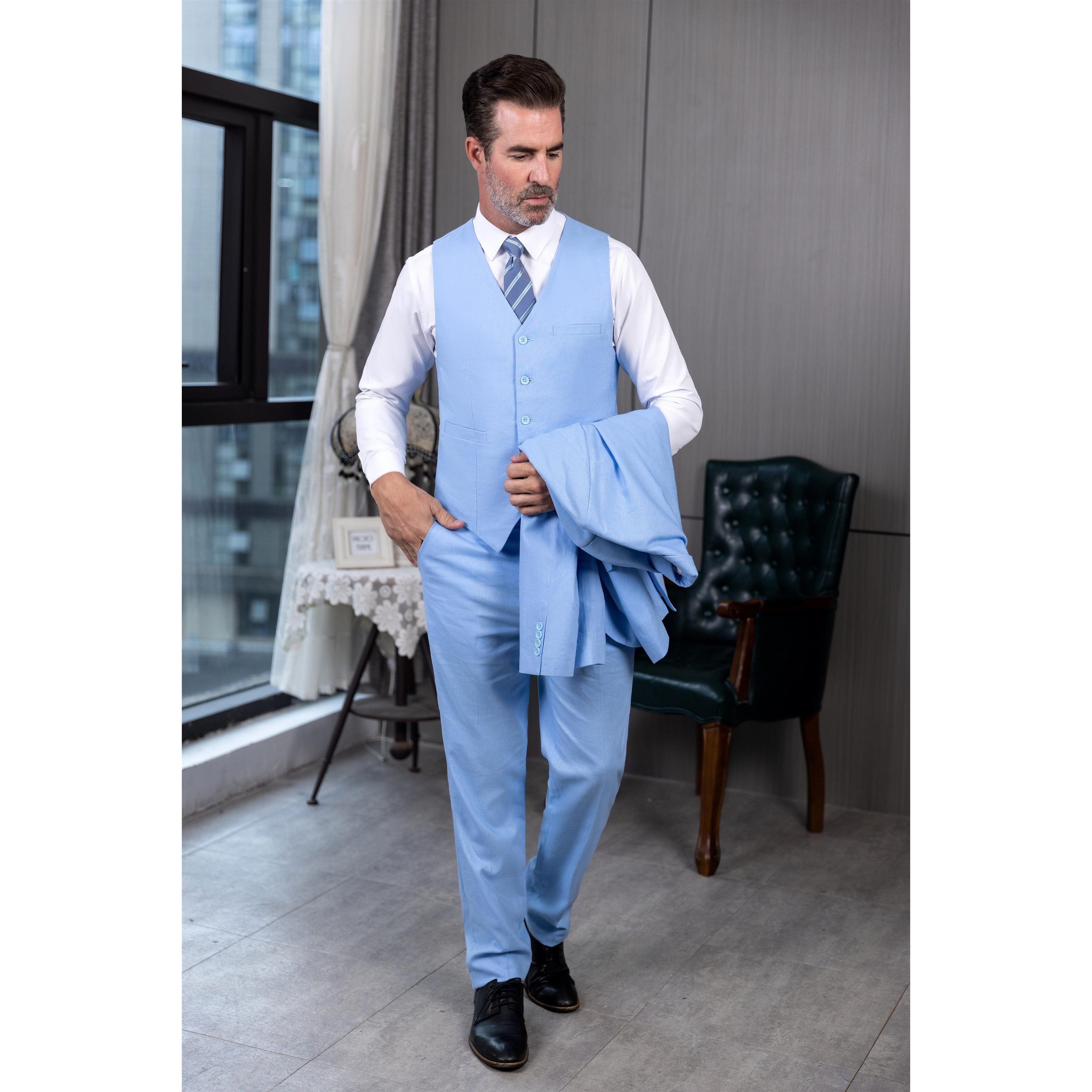 ceehuteey Men's Linen 3 Pieces Regular Fit Notch Lapel Mens Suit
