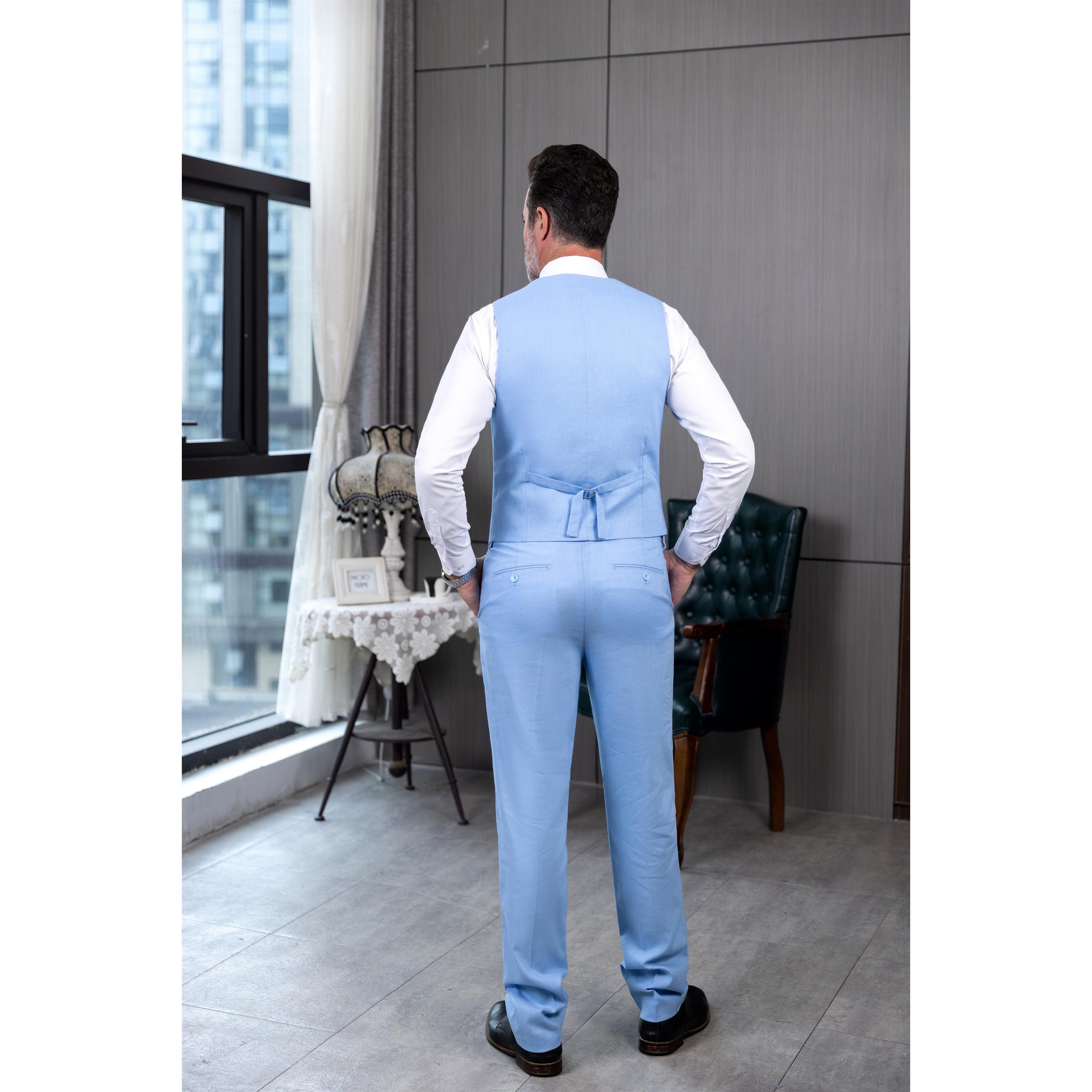 ceehuteey Men's Linen 3 Pieces Regular Fit Notch Lapel Mens Suit