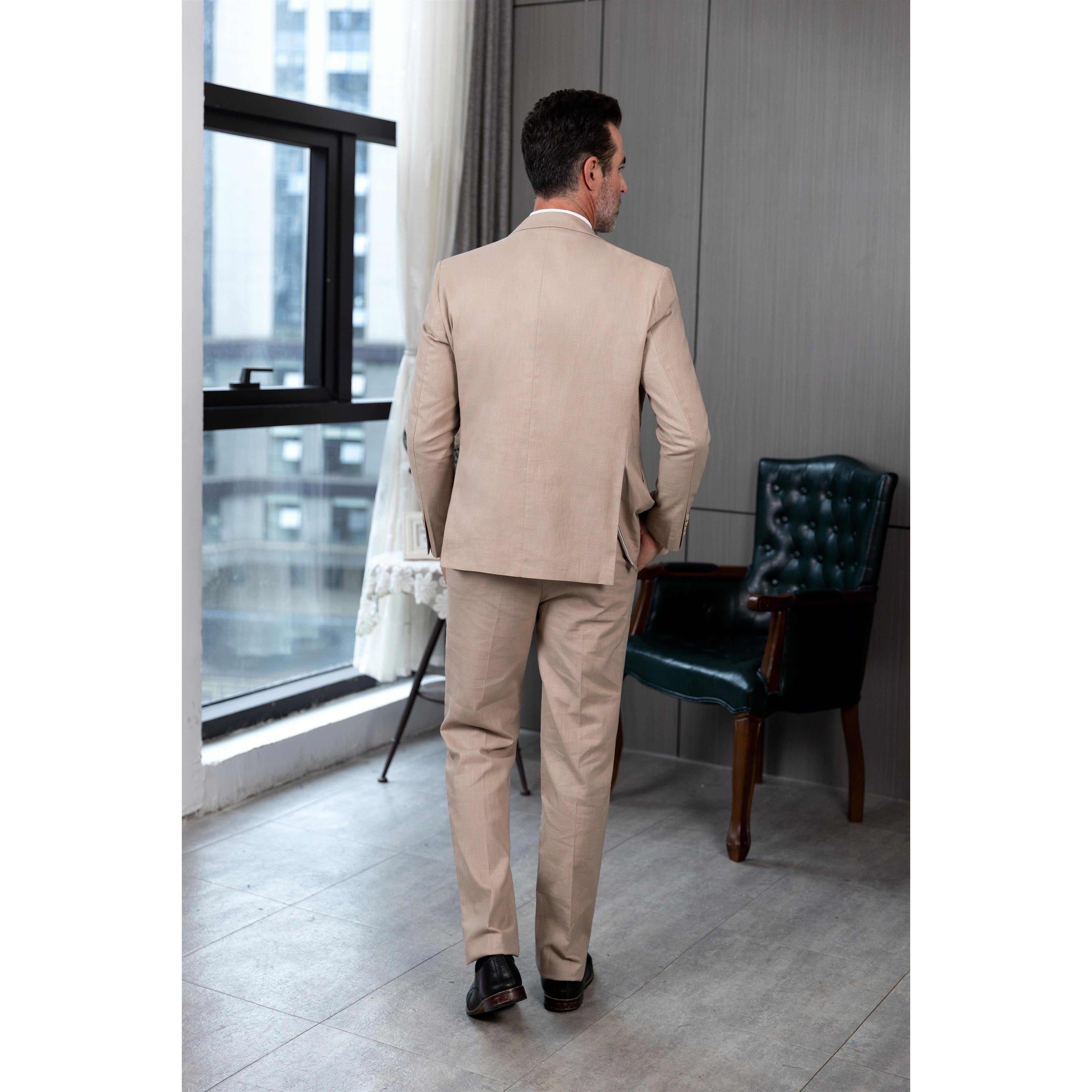 ceehuteey Men's Linen 3 Pieces Regular Fit Notch Lapel  Mens Suit(Blazer+Vest+ Pant)