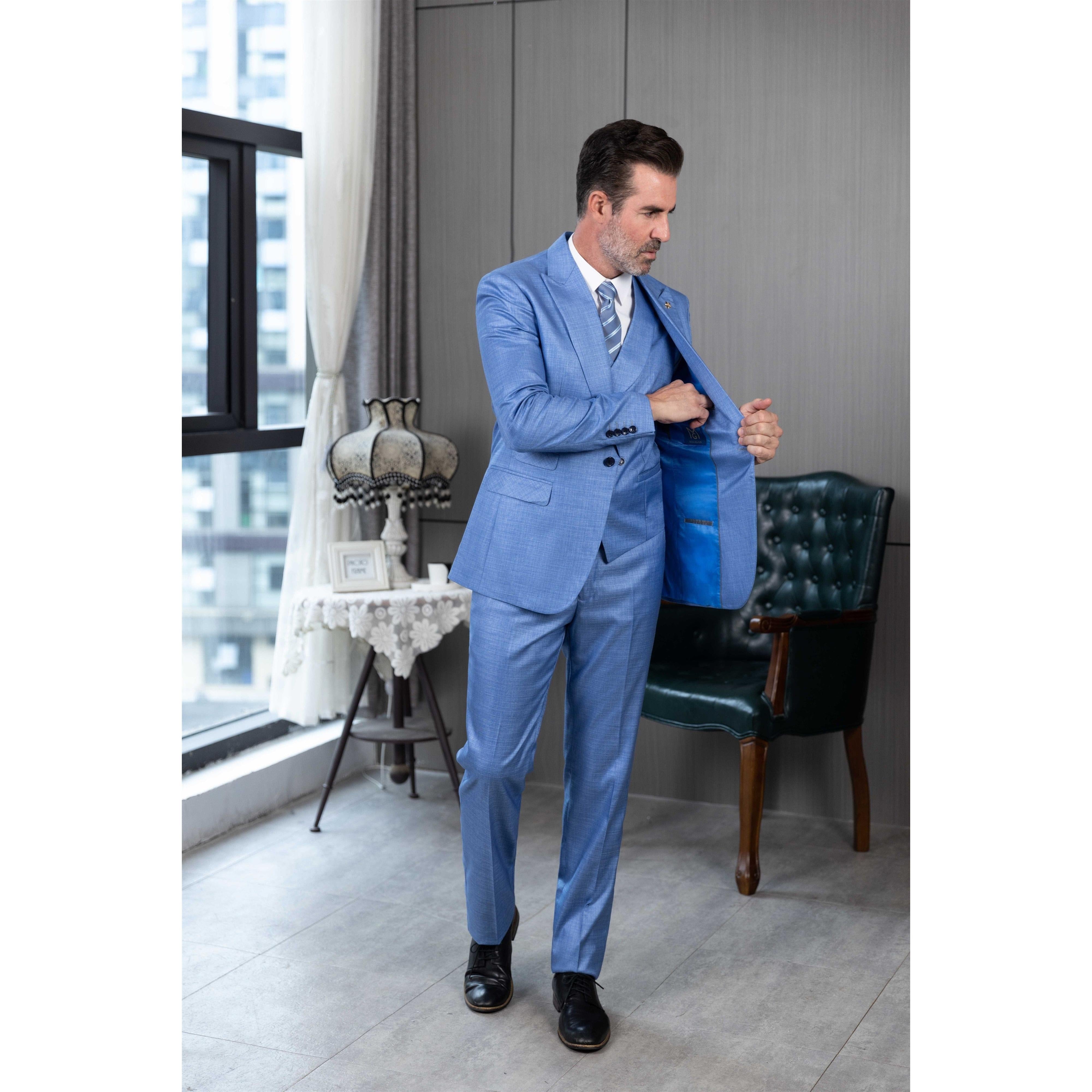 ceehuteey Men's Linen 3 Pieces Regular Fit Peak Lapel Western Mens Suit(Blazer+Vest+ Pant)