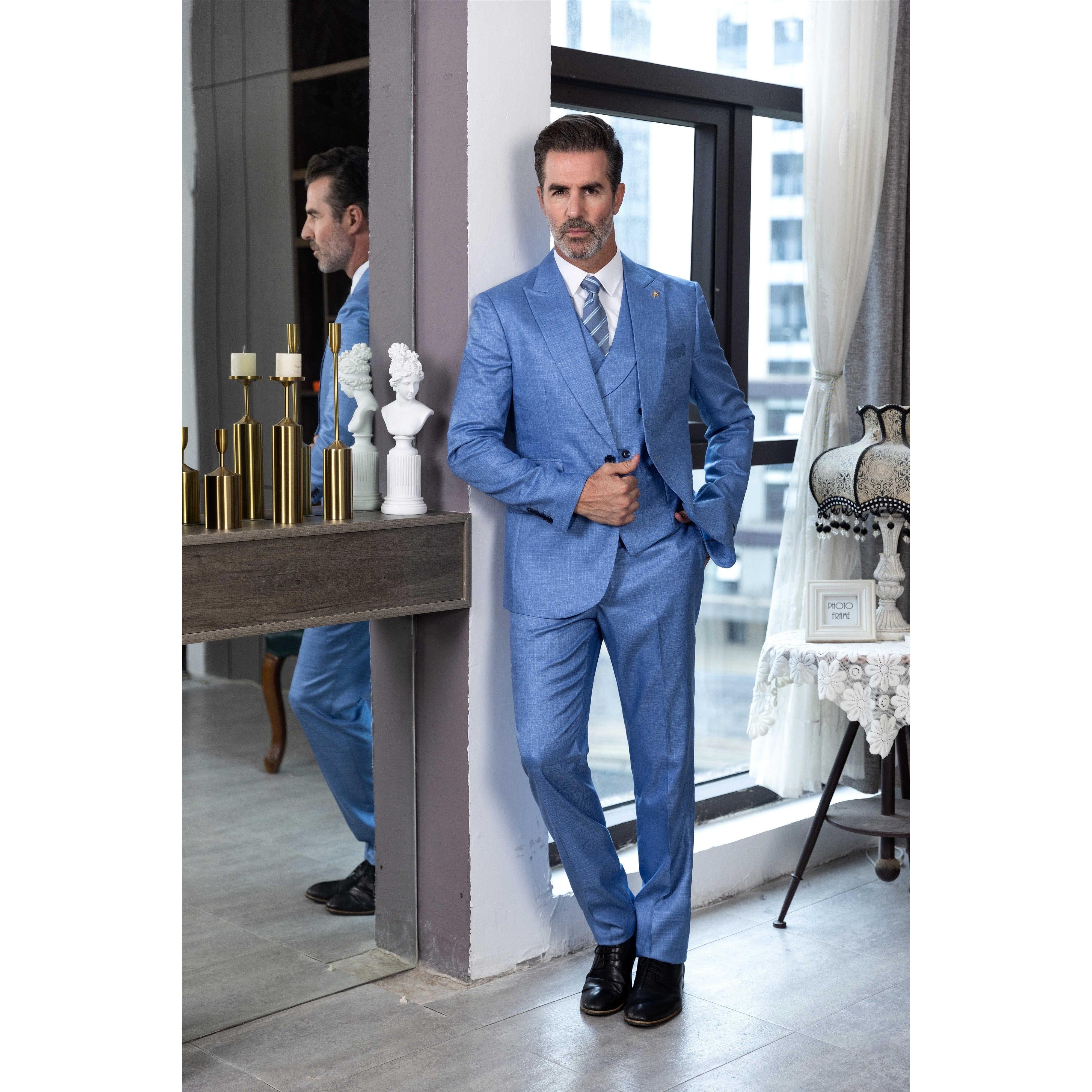 ceehuteey Men's Linen 3 Pieces Regular Fit Peak Lapel Western Mens Suit(Blazer+Vest+ Pant)