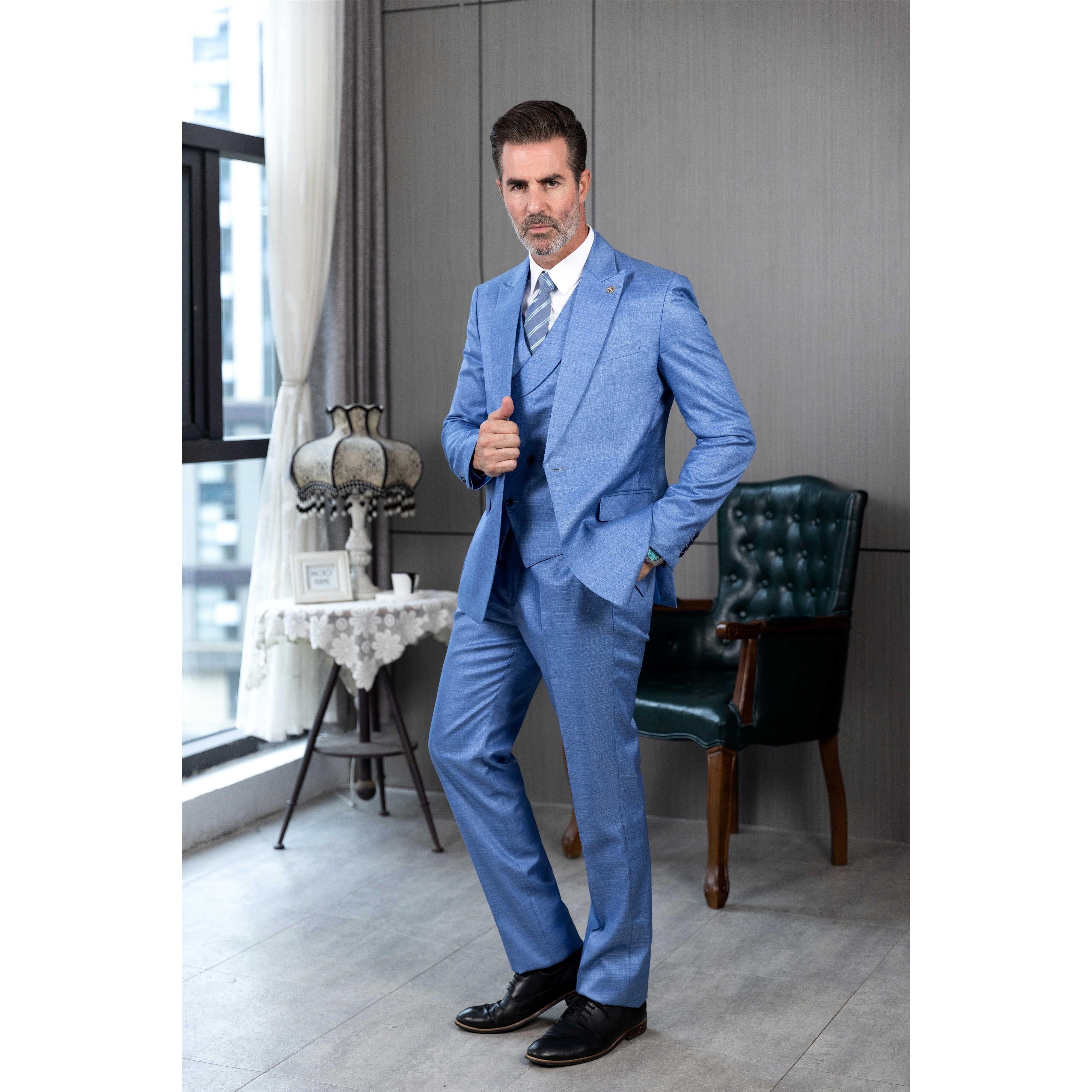 ceehuteey Men's Linen 3 Pieces Regular Fit Peak Lapel Western Mens Suit(Blazer+Vest+ Pant)