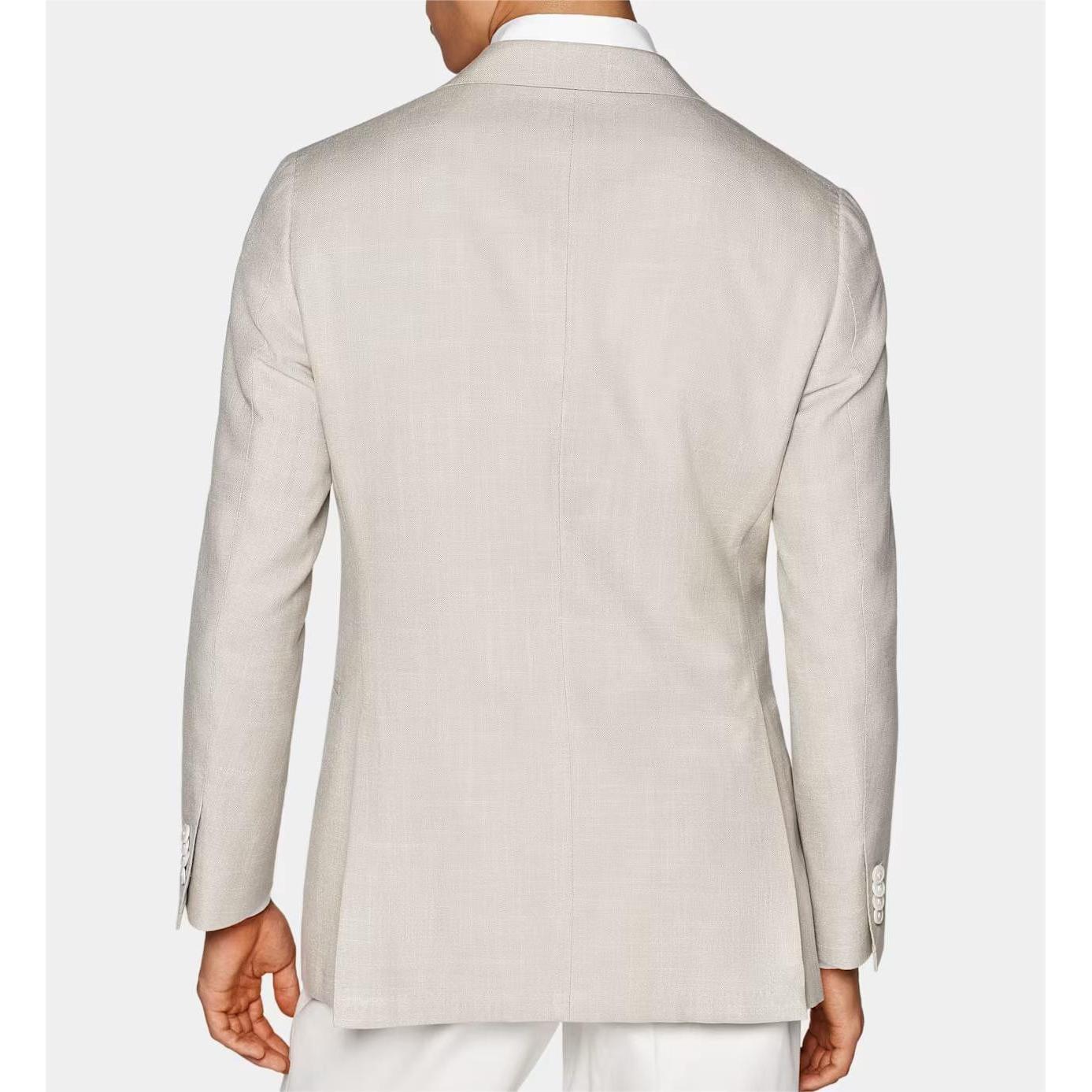 ceehuteey Men's Linen Fashion Notch Lapel Double Breasted Solid Blazer