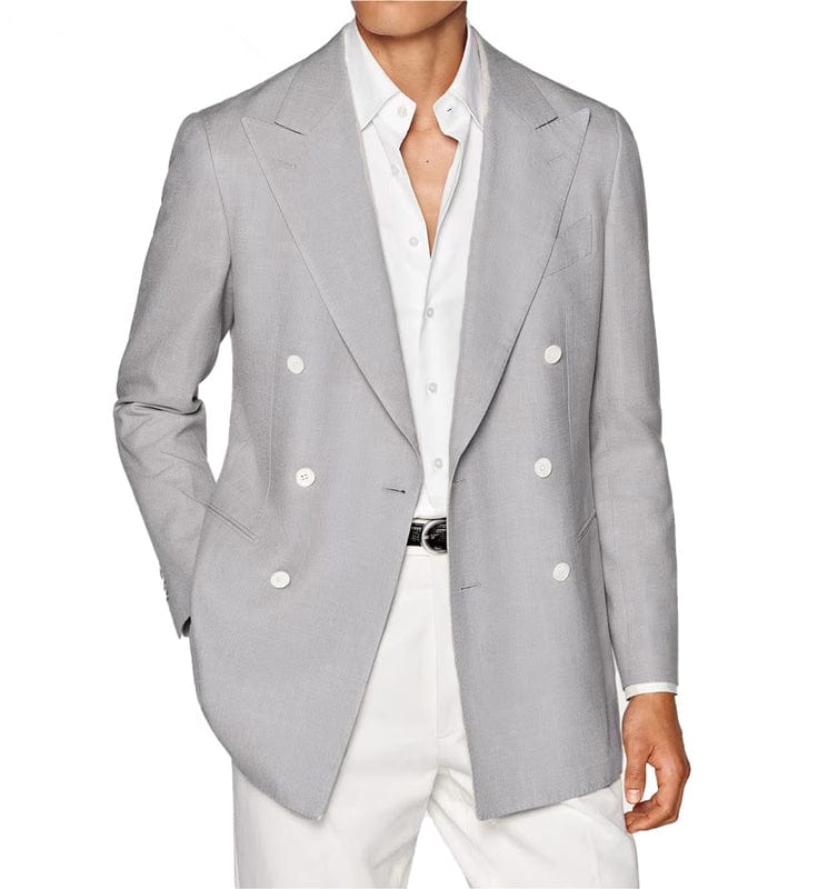 ceehuteey Men's Linen Fashion Notch Lapel Double Breasted Solid Blazer