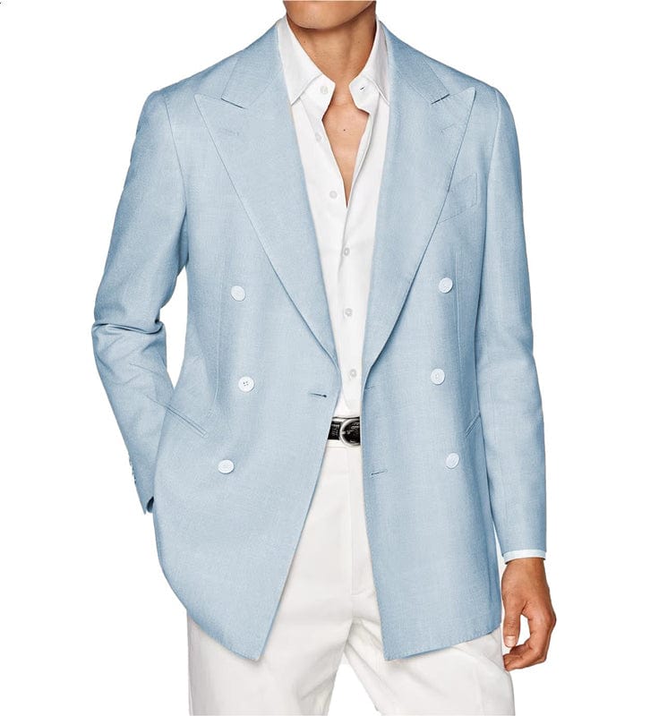 ceehuteey Men's Linen Fashion Notch Lapel Double Breasted Solid Blazer