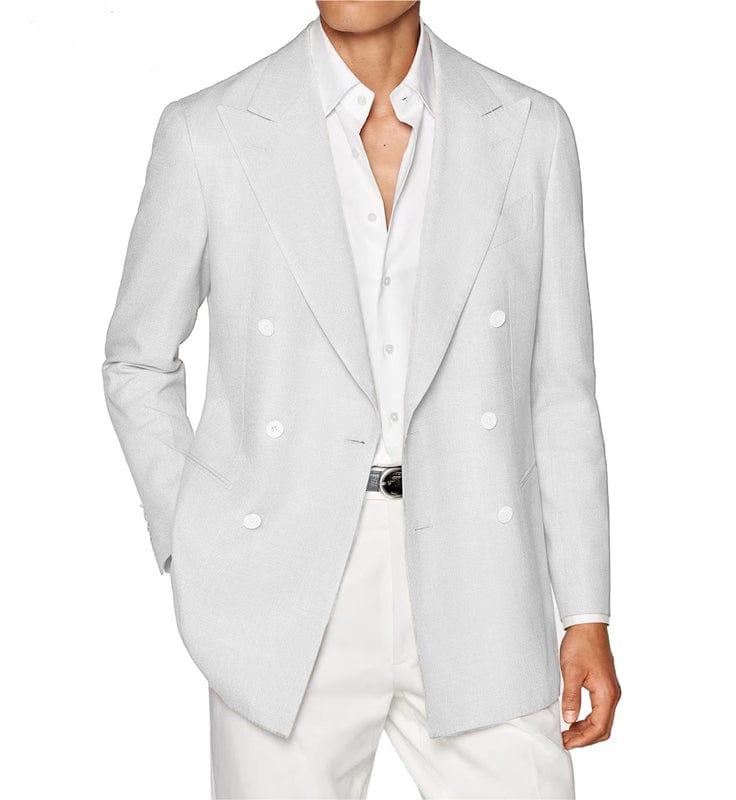 ceehuteey Men's Linen Fashion Notch Lapel Double Breasted Solid Blazer