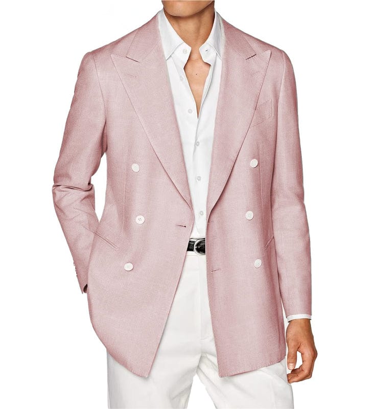 ceehuteey Men's Linen Fashion Notch Lapel Double Breasted Solid Blazer