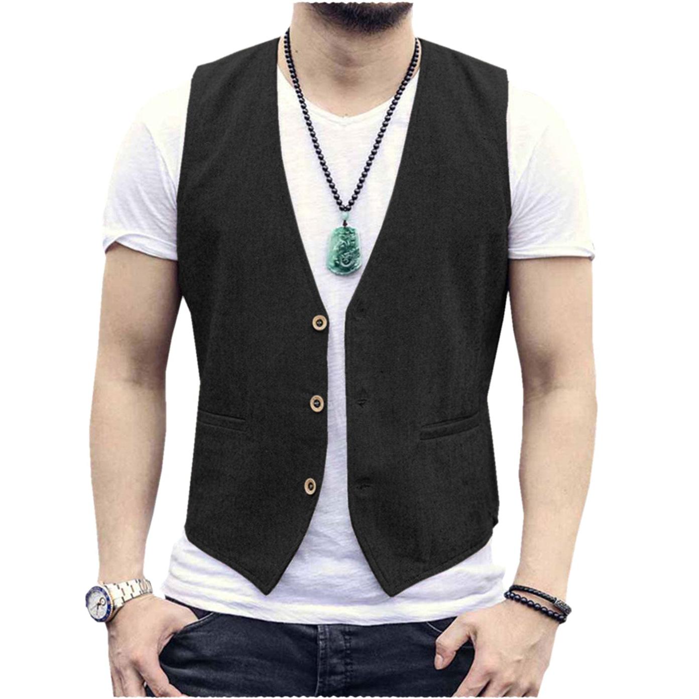 ceehuteey Men's Linen V Neck Casual Summer Waistcoat