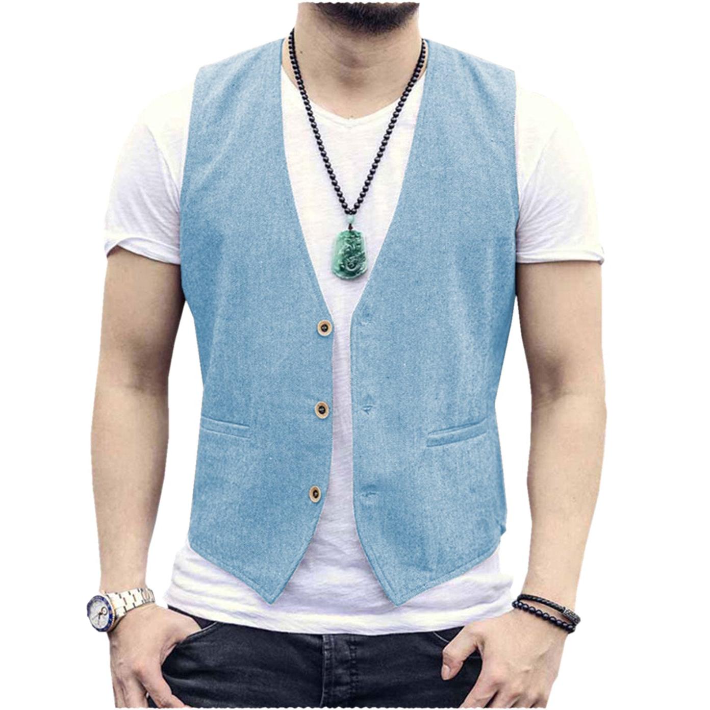 ceehuteey Men's Linen V Neck Casual Summer Waistcoat