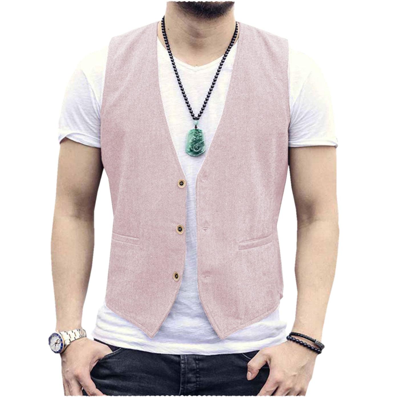 ceehuteey Men's Linen V Neck Casual Summer Waistcoat
