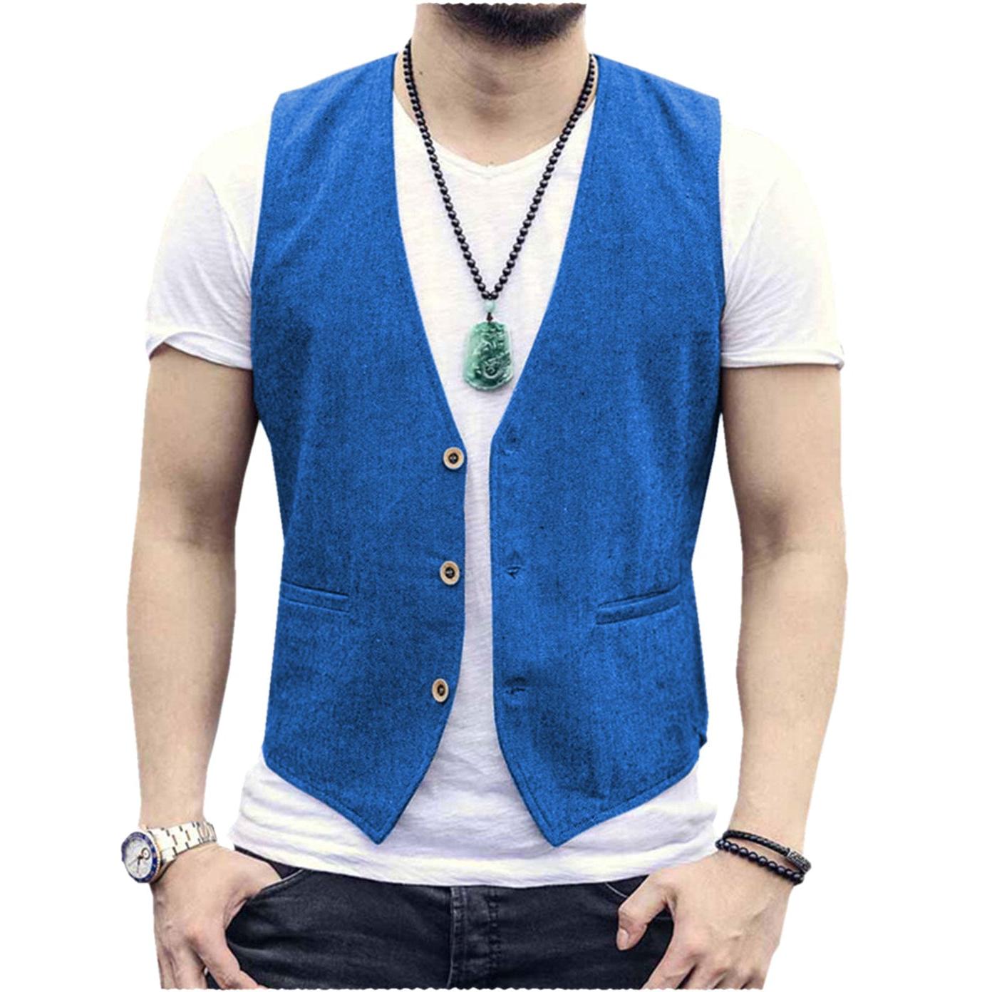 ceehuteey Men's Linen V Neck Casual Summer Waistcoat