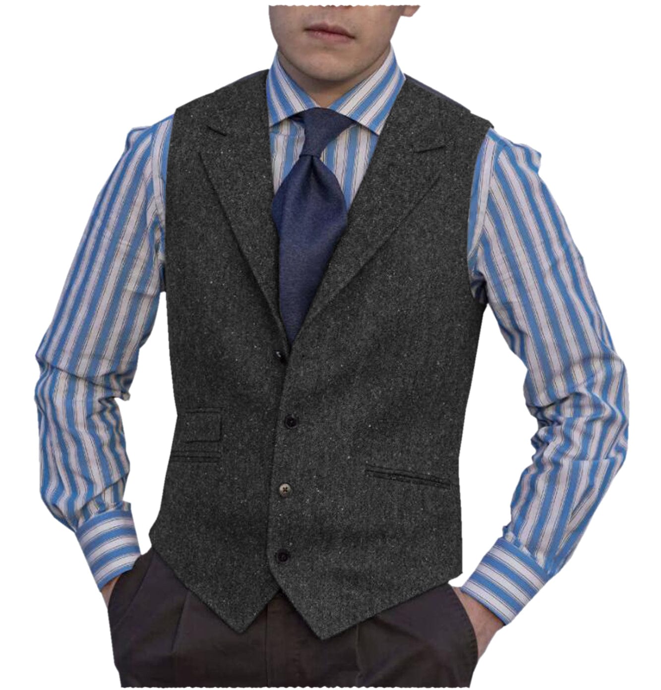 ceehuteey Men's Linen v Neck Classic Herringbone Tweed Notch Lapel Waistcoat