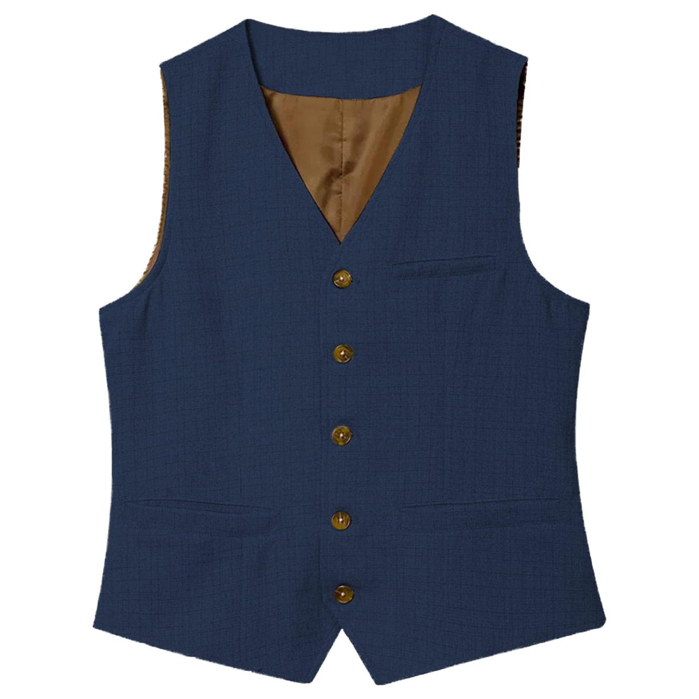 ceehuteey Men's Linen V Neck Vest Casual Summer Fashion Waistcoat