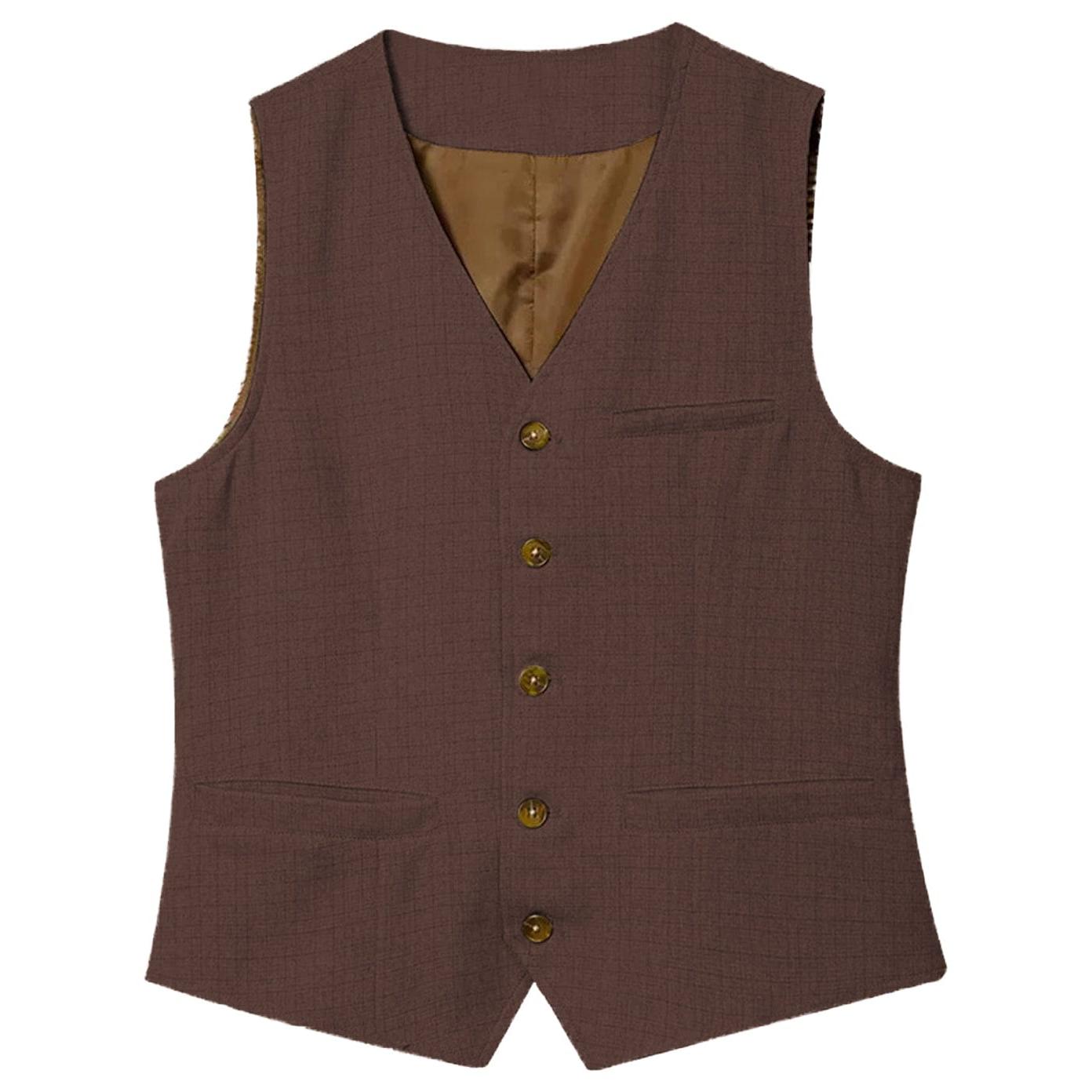ceehuteey Men's Linen V Neck Vest Casual Summer Fashion Waistcoat