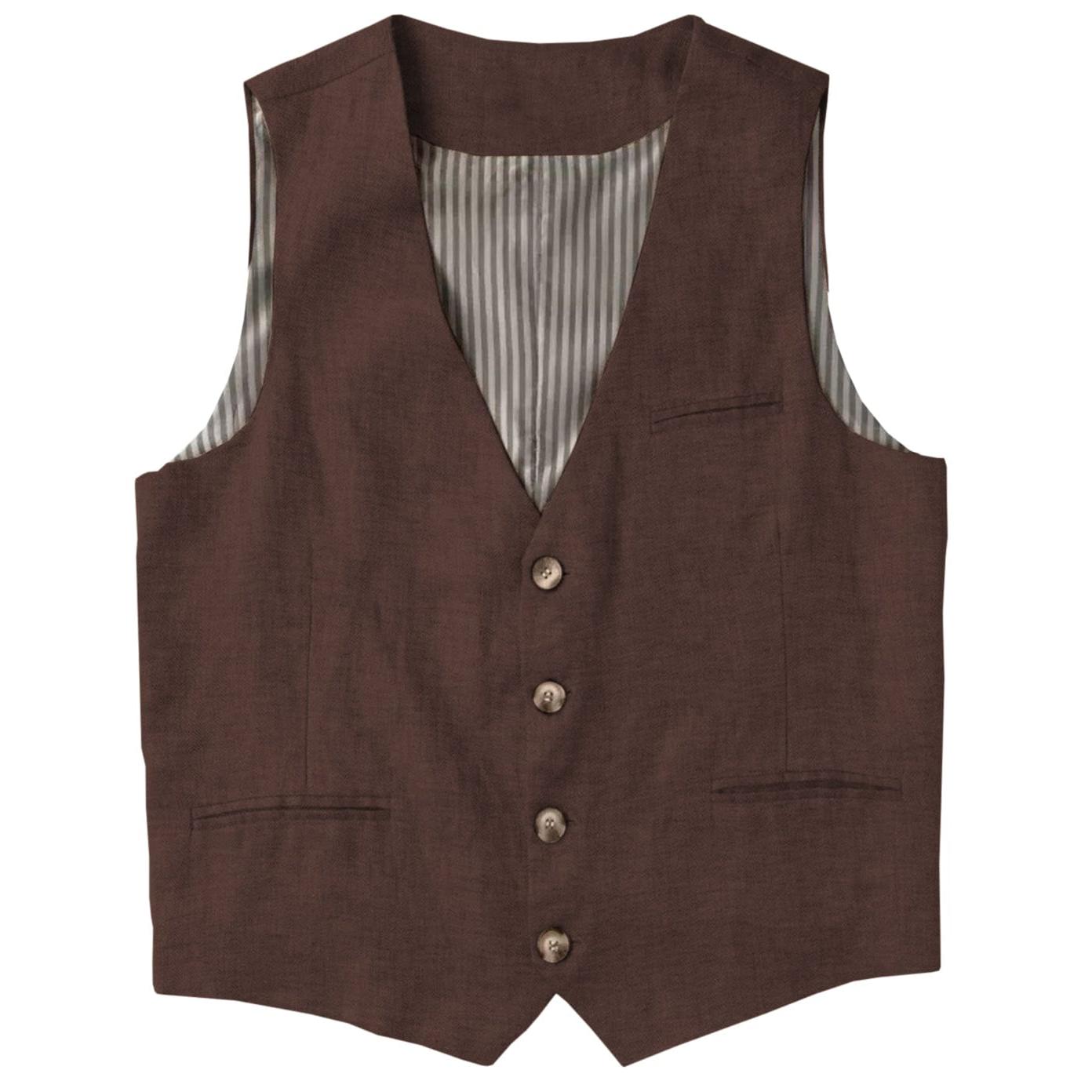 ceehuteey Men's Linen V Neck Vest Casual Summer Leisure Waistcoat