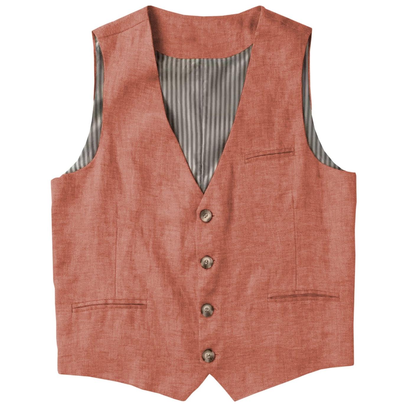 ceehuteey Men's Linen V Neck Vest Casual Summer Leisure Waistcoat